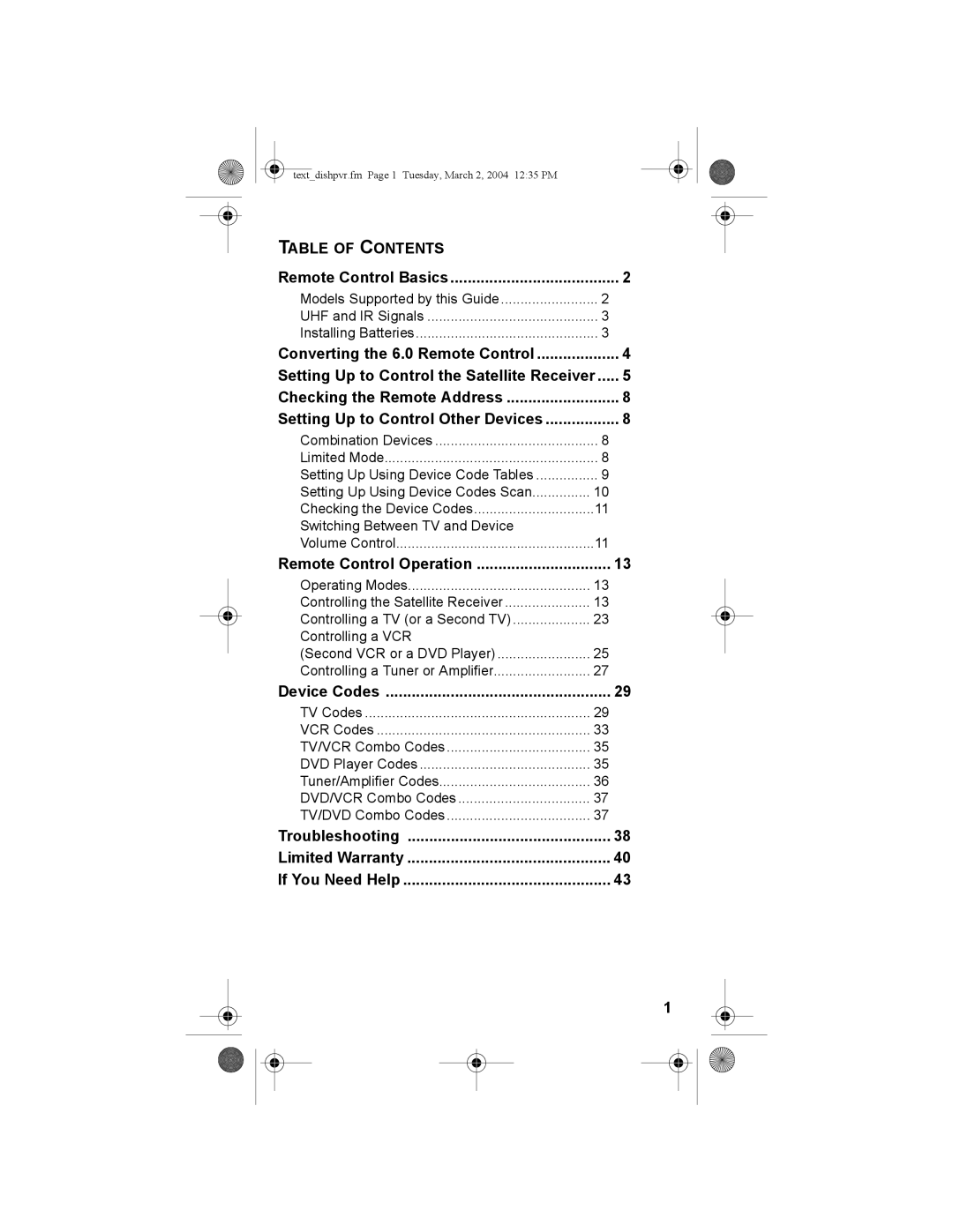 Dish Network 8.0, DVR 921, 6.0, 129418, 5.0 warranty Table of Contents 