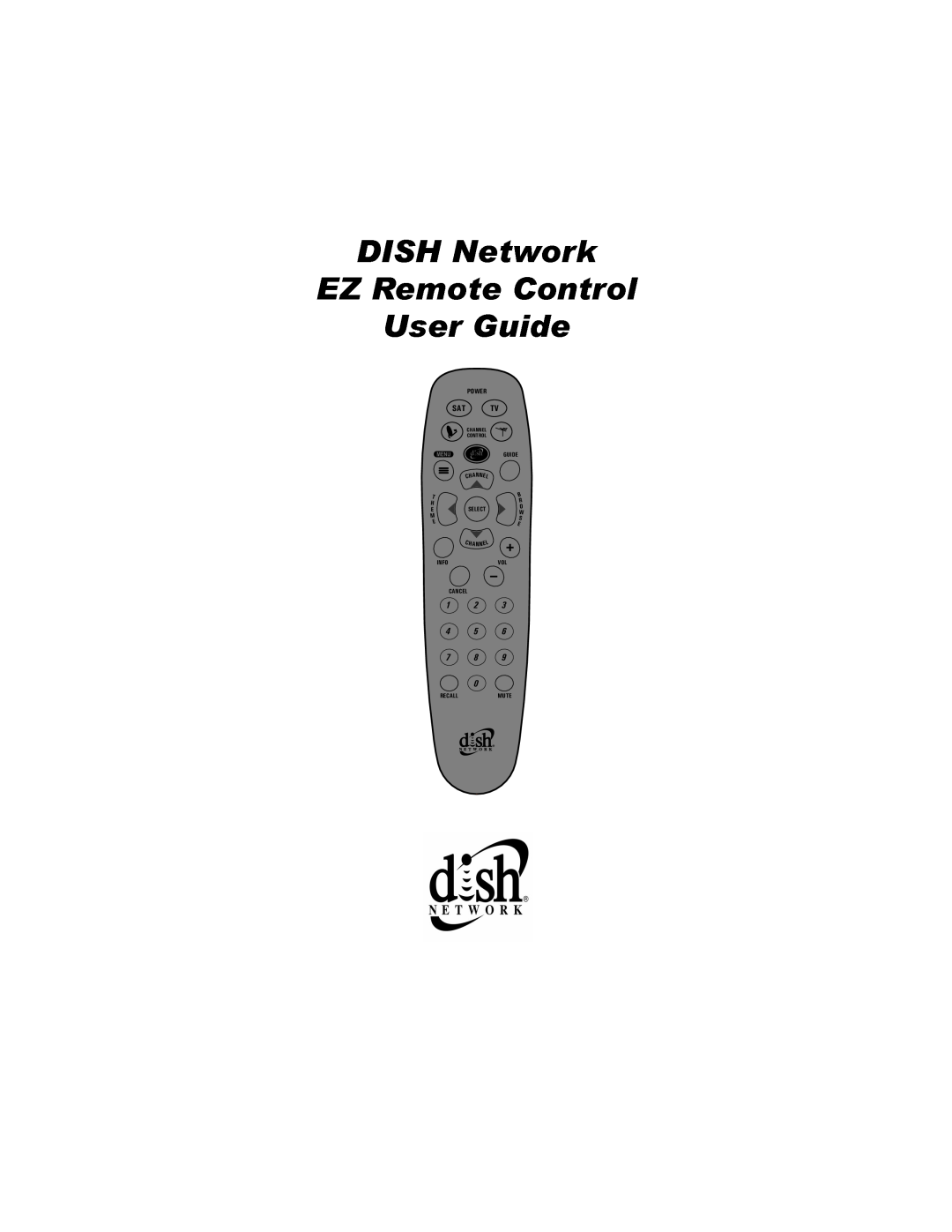Dish Network manual EZDISHCANCELtwrkE, RemoteControlUserSELECT, 1 2 4 5 7 8, Sat Tv, Power, Nnel, Channel Control 