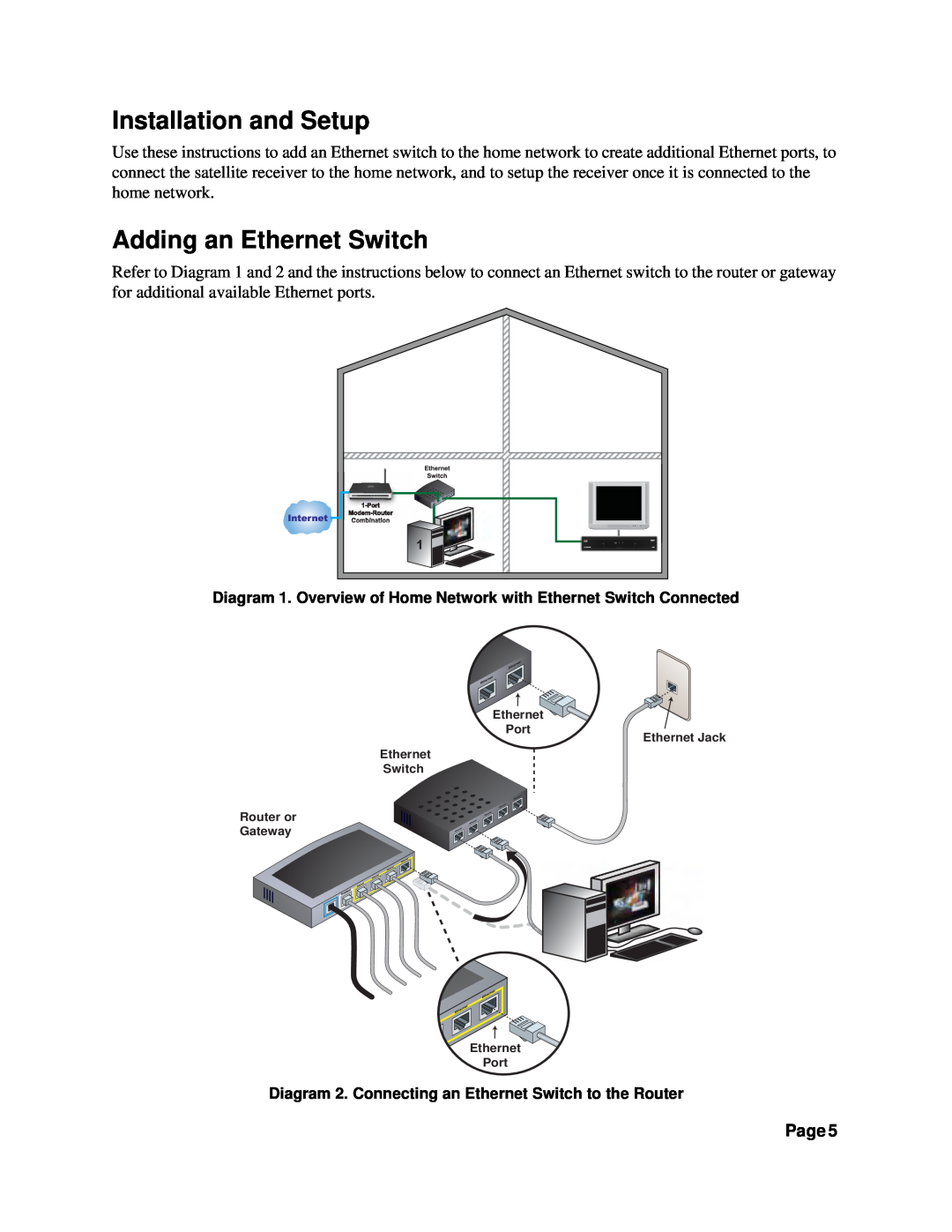 Dish Network HOME NETWORK manual Installation and Setup, Adding an Ethernet Switch, Page 
