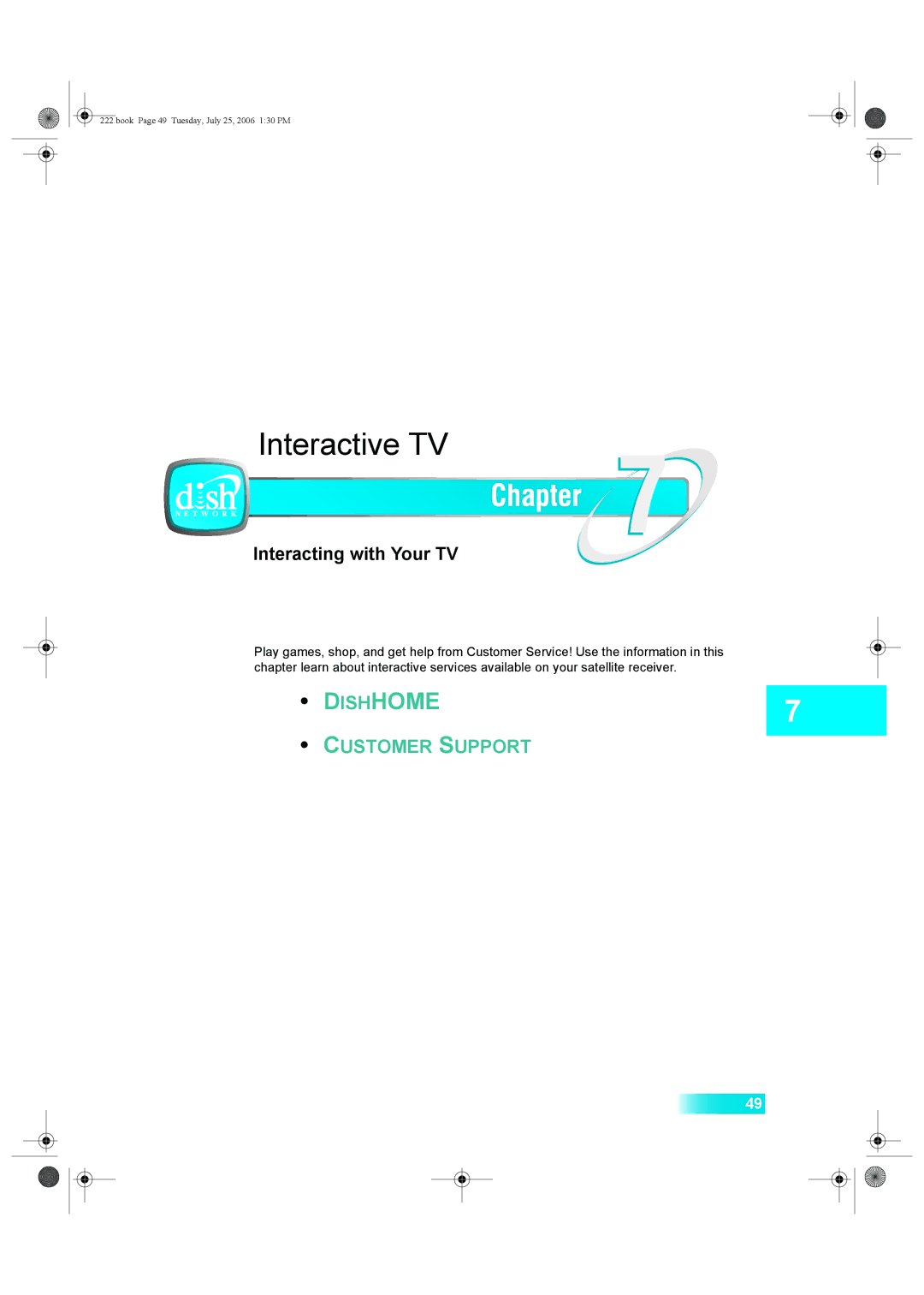 Dish Network Interactive TV manual Interacting with Your TV, Customer Support 