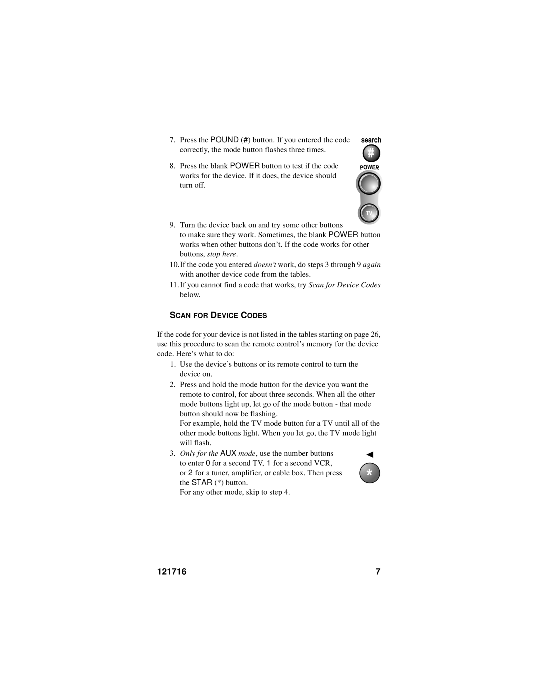 Dish Network Platinum Remote Control manual Scan for Device Codes 