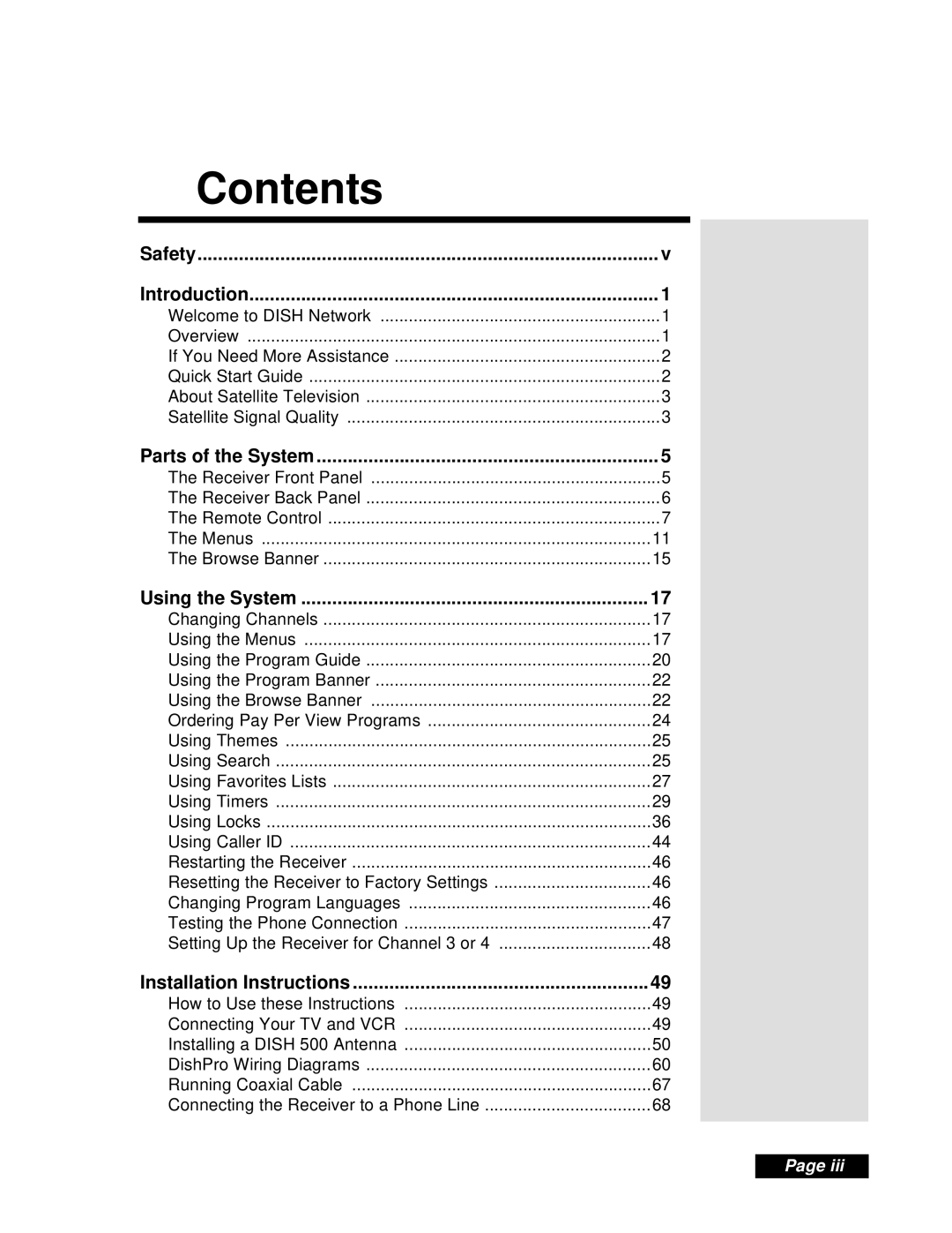 Dish Network Solo 111 manual Contents 