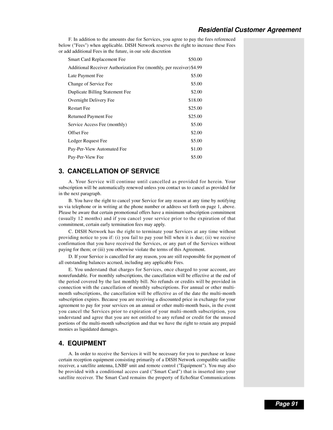 Dish Network Solo 111 manual Cancellation of Service 