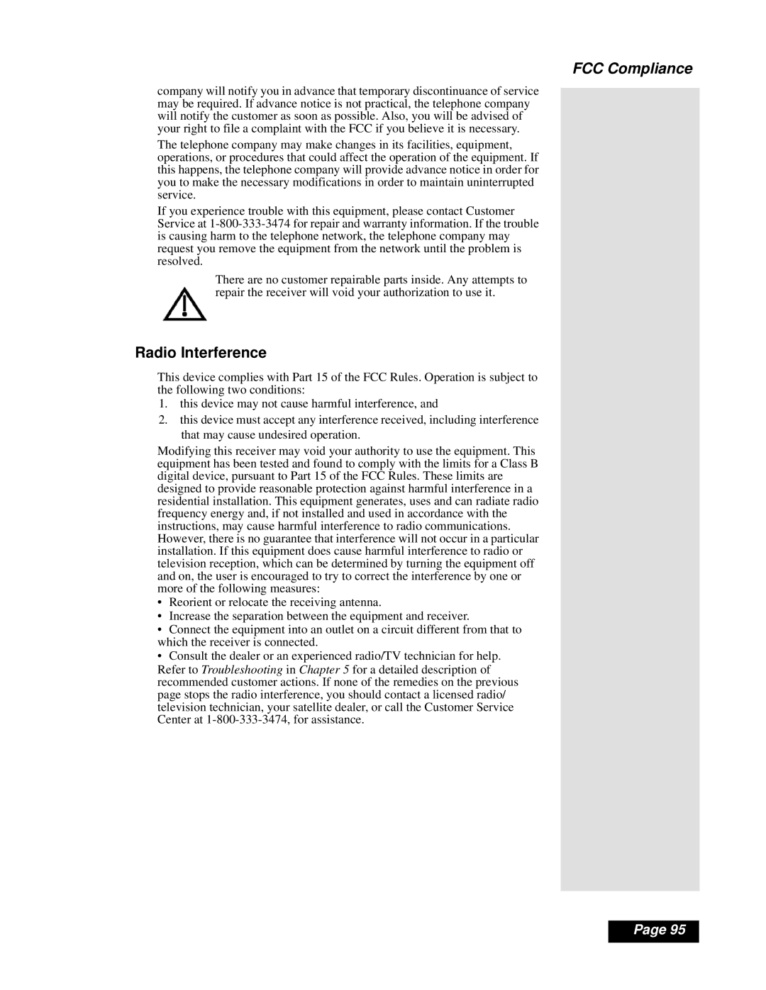 Dish Network Solo 111 manual FCC Compliance, Radio Interference 