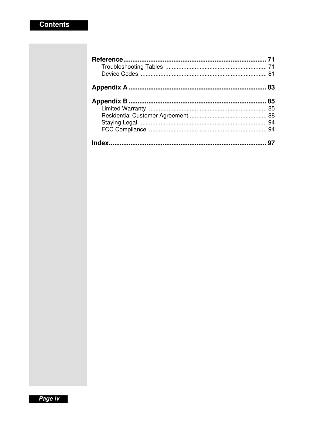 Dish Network Solo 111 manual Contents 