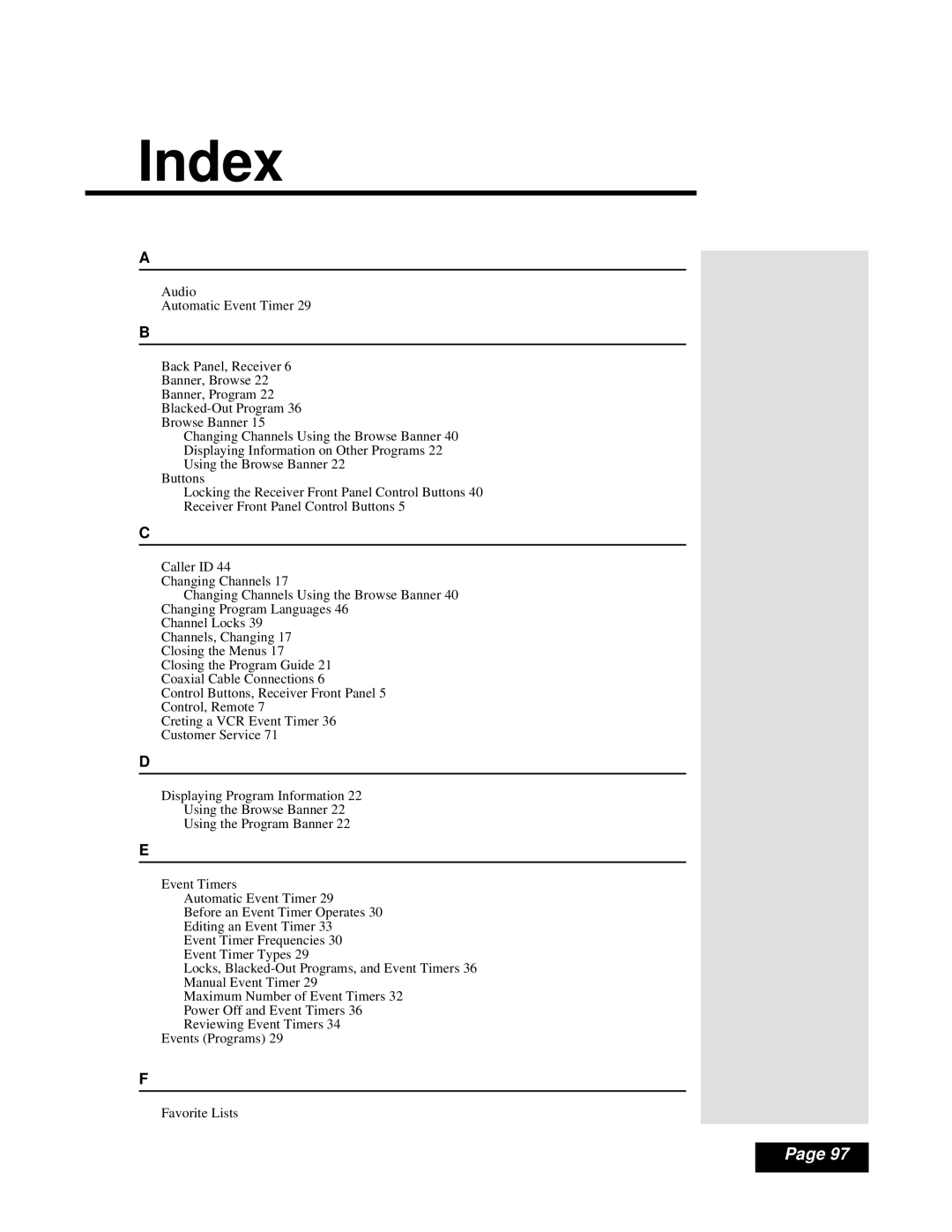 Dish Network Solo 111 manual Index 