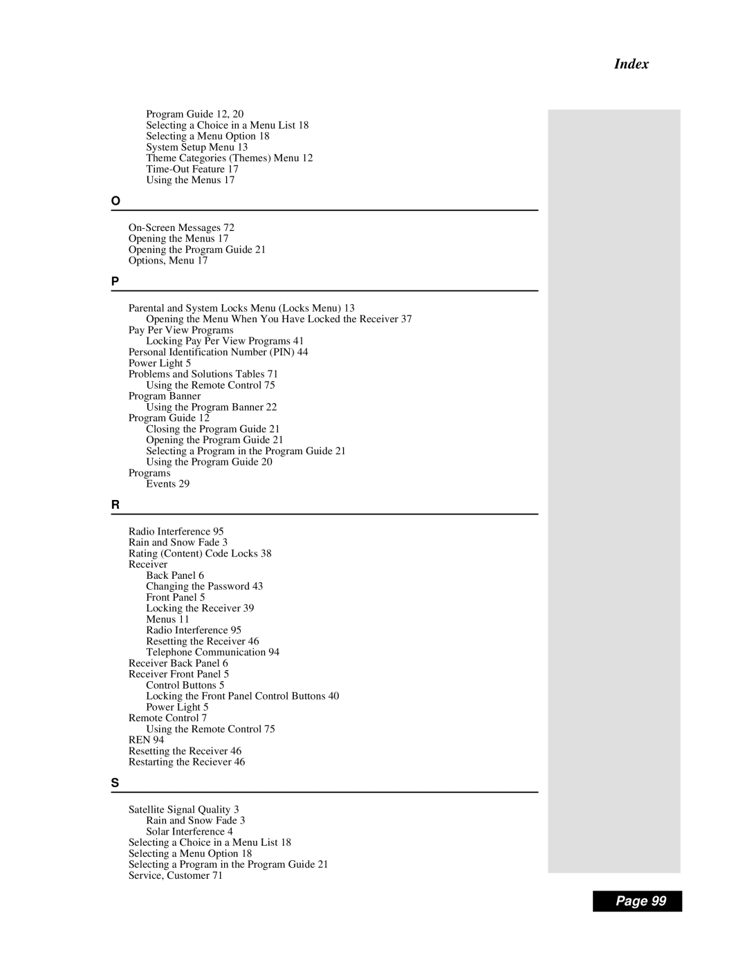 Dish Network Solo 111 manual Index 