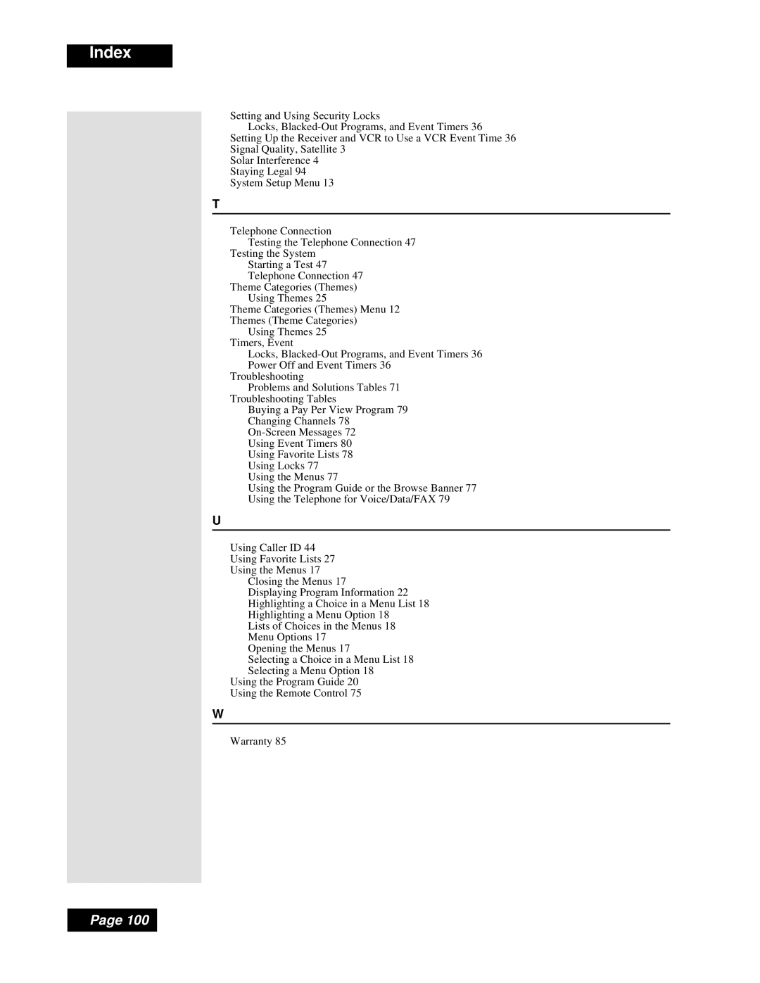 Dish Network Solo 111 manual Index 