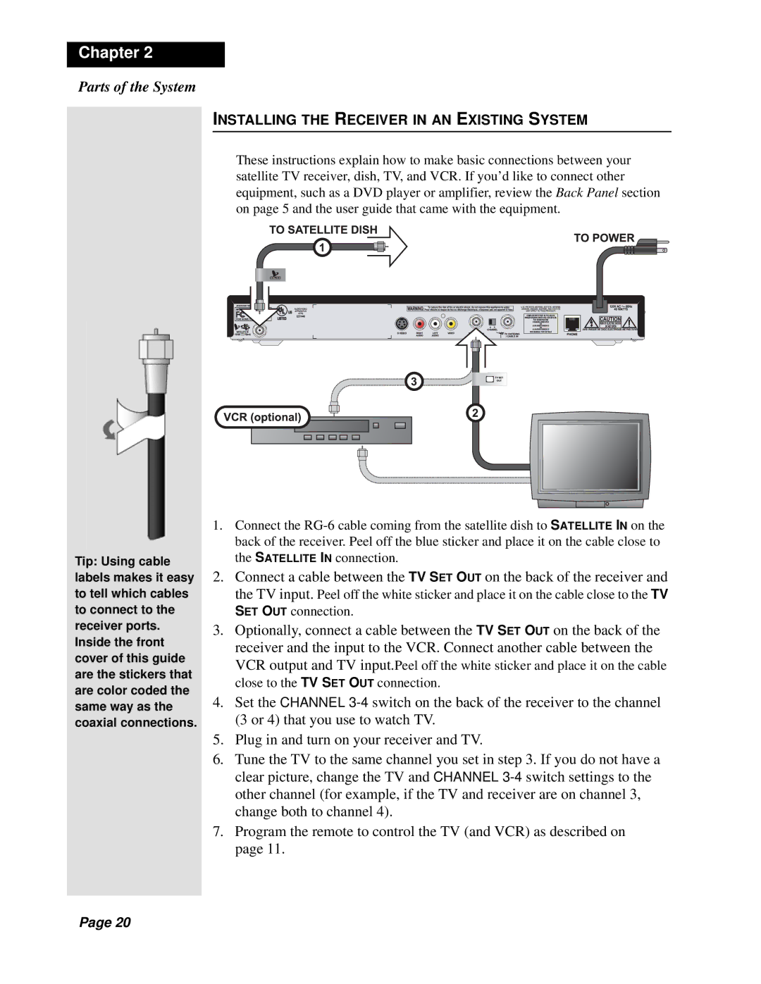 Dish Network Solo 301 manual Installing the Receiver in AN Existing System 