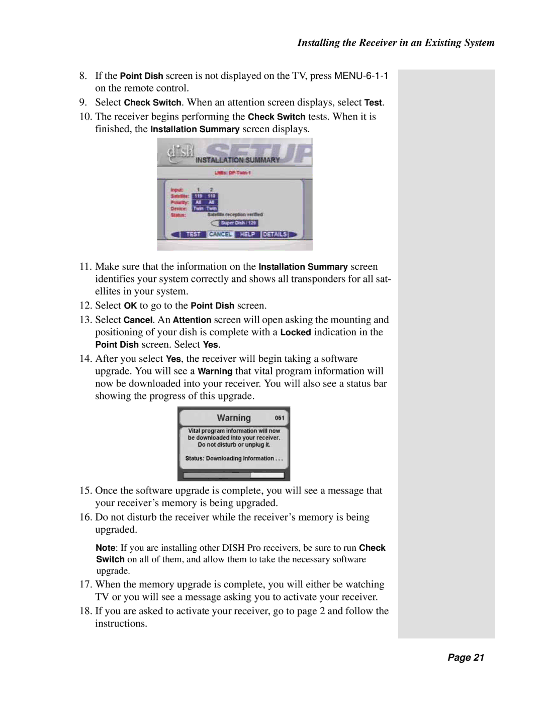 Dish Network Solo 301 manual Installing the Receiver in an Existing System 