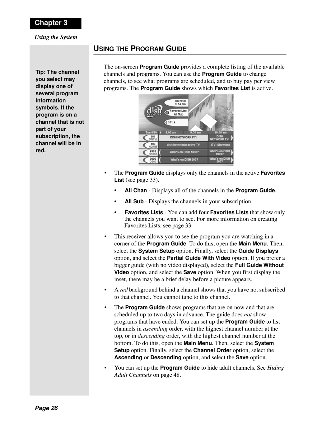 Dish Network Solo 301 manual Using the Program Guide 