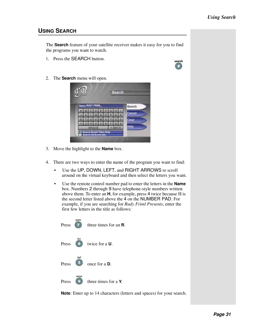 Dish Network Solo 301 manual Using Search 