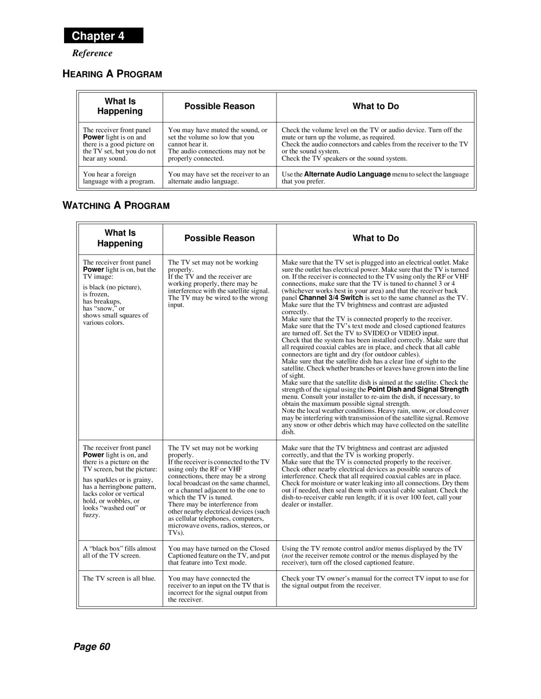 Dish Network Solo 301 manual Hearing a Program, Watching a Program 