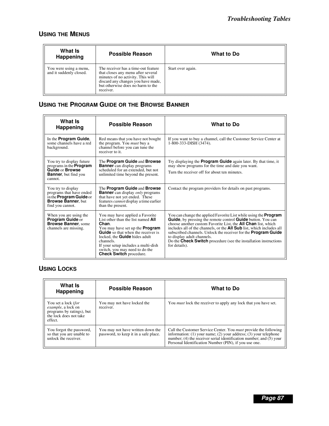 Dish Network Solo 301 manual Using the Menus 