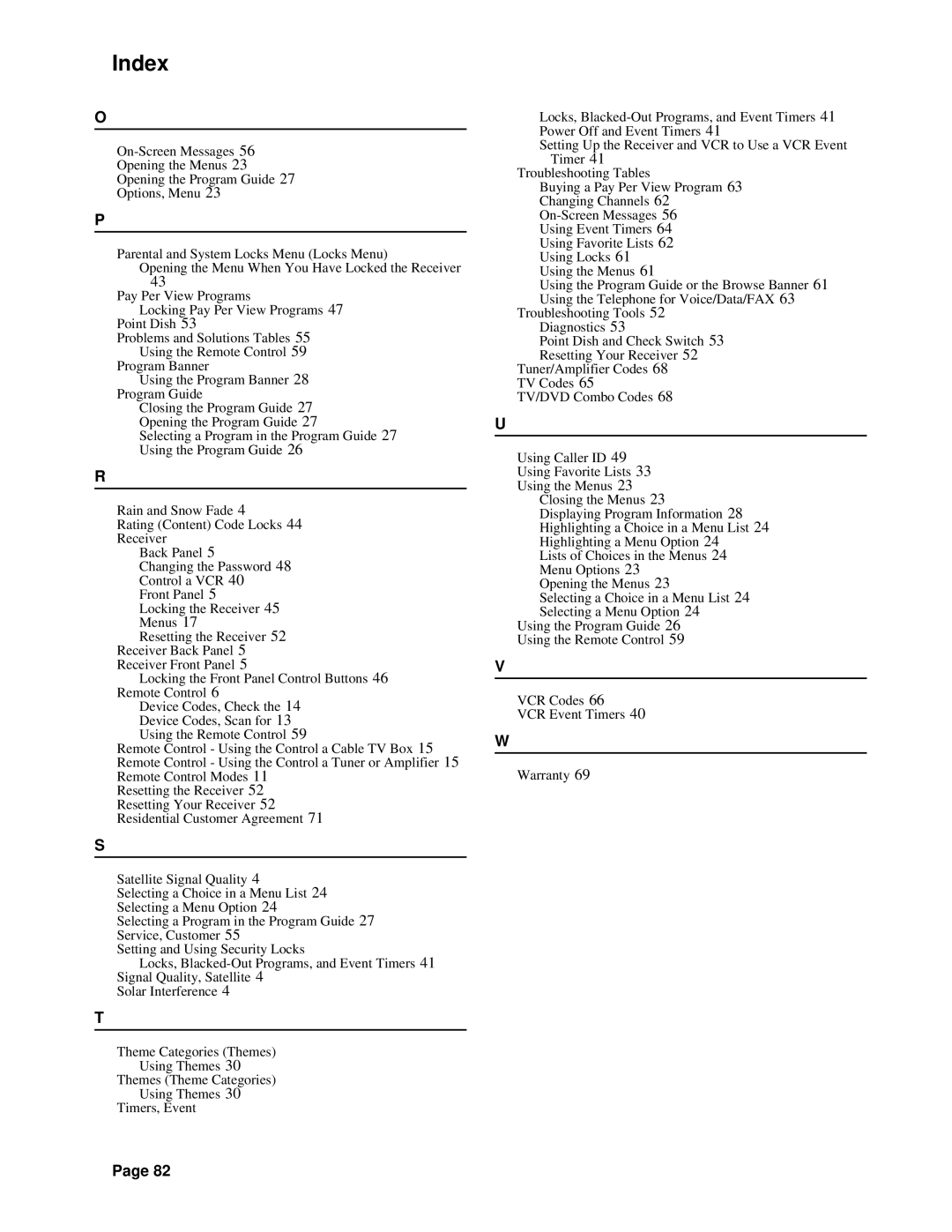 Dish Network Solo 311 manual Index 