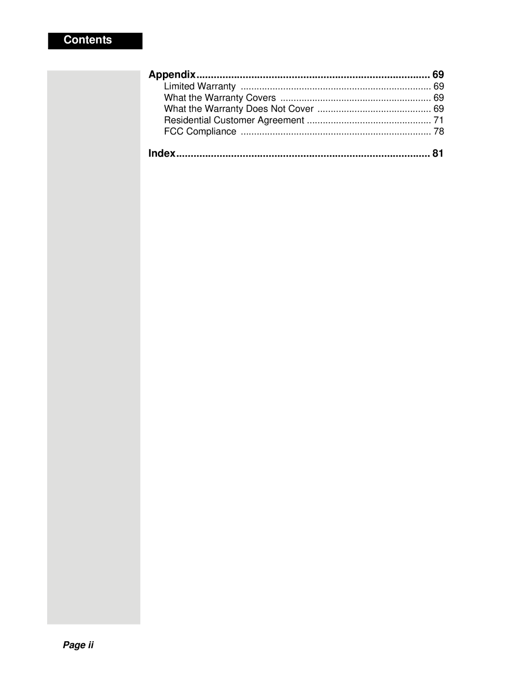 Dish Network Solo 311 manual Contents 