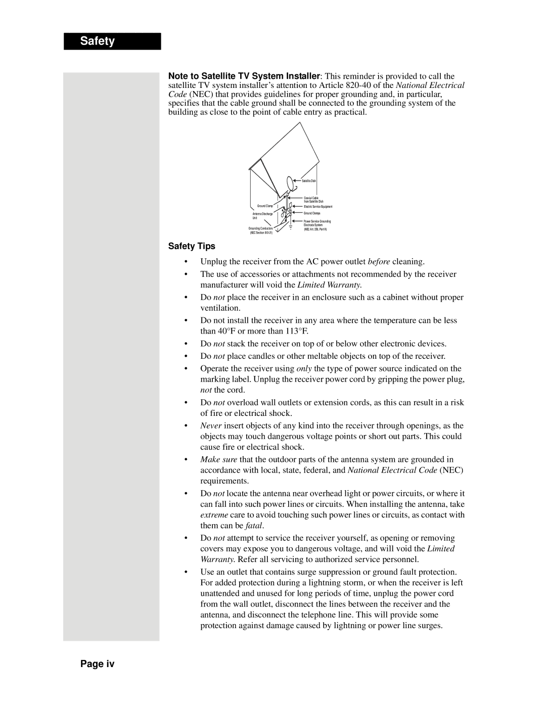 Dish Network Solo 311 manual Safety 