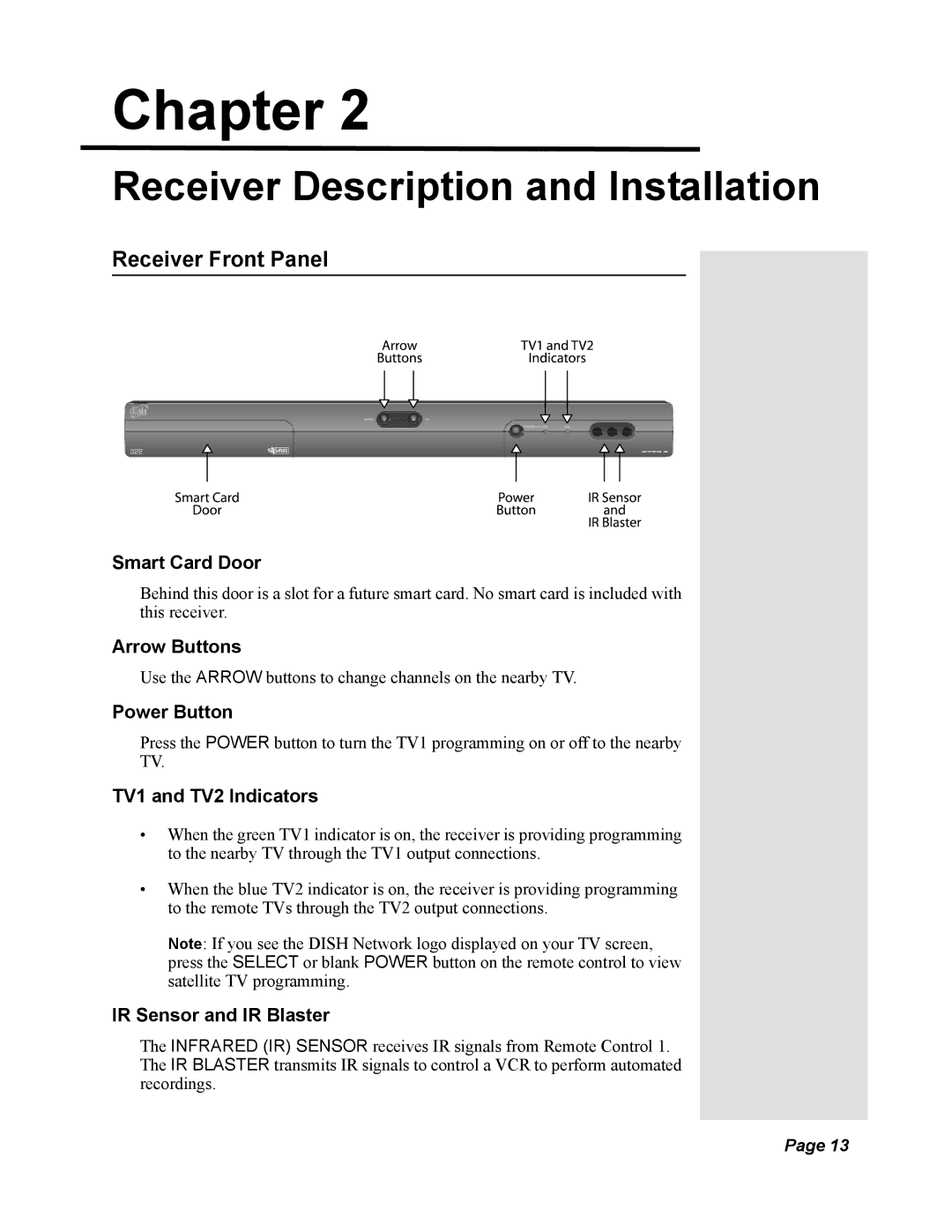 Dish Network Solo 351 manual Receiver Front Panel 