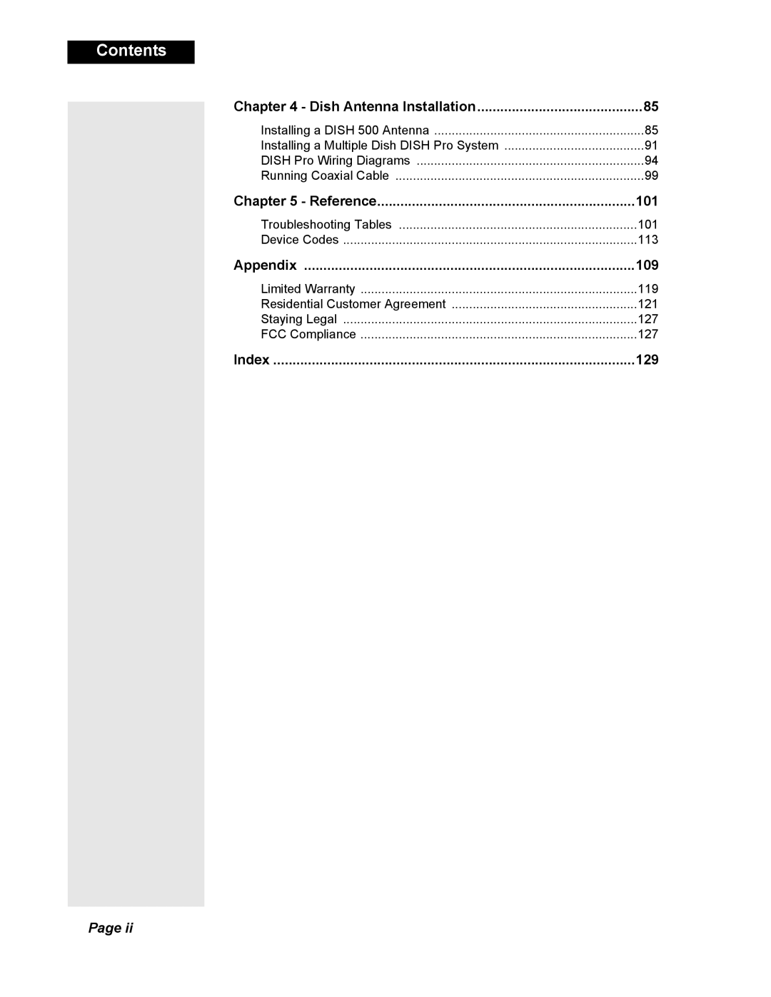 Dish Network Solo 351 manual Contents 