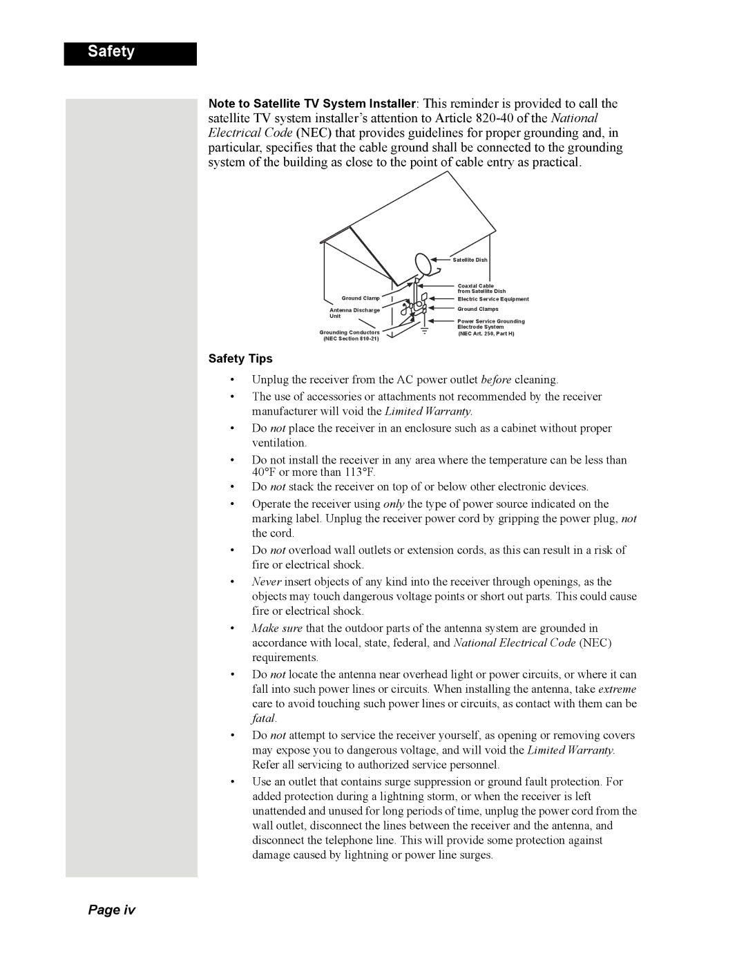 Dish Network Solo 351 manual Safety 