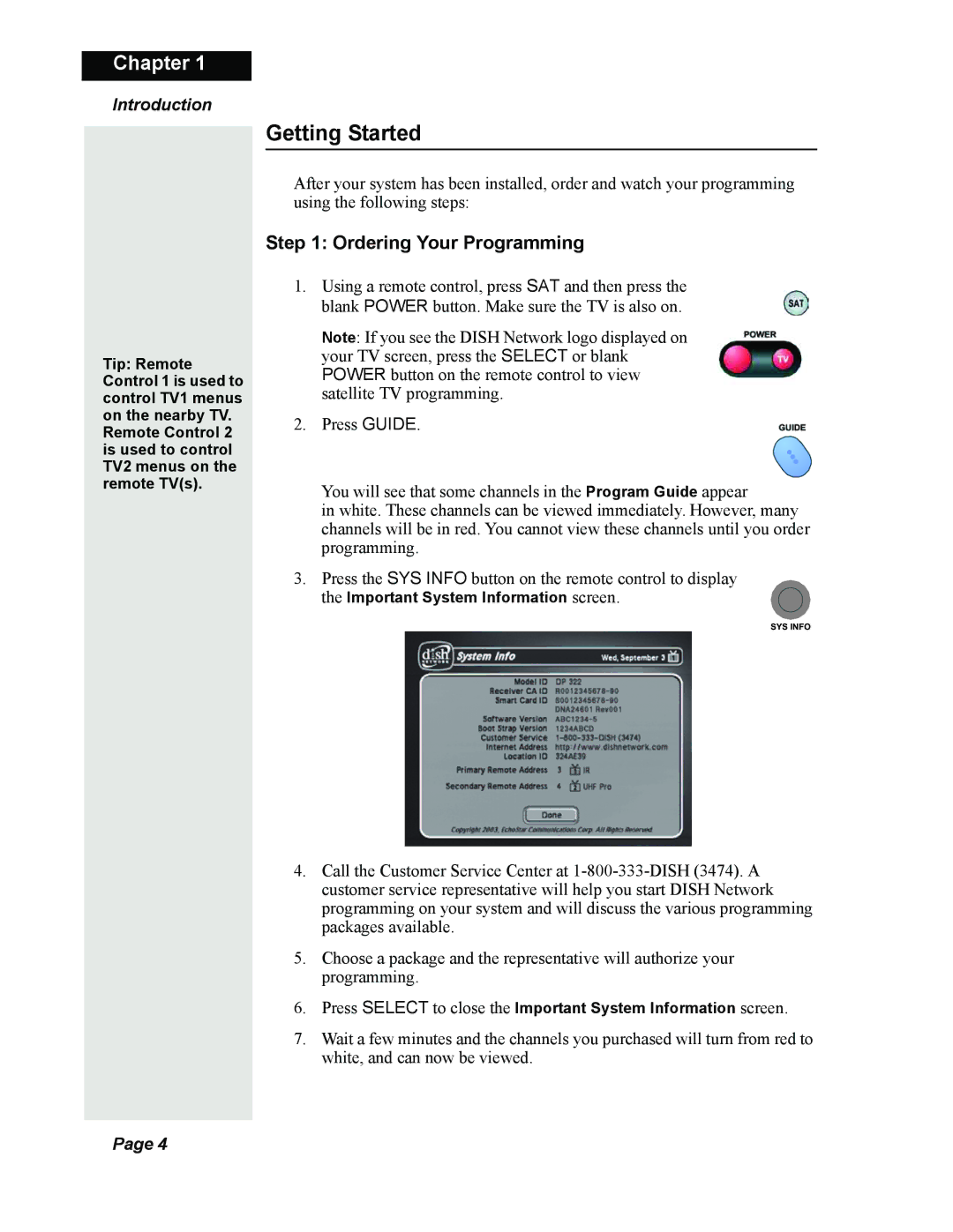 Dish Network Solo 351 manual Getting Started, Ordering Your Programming 