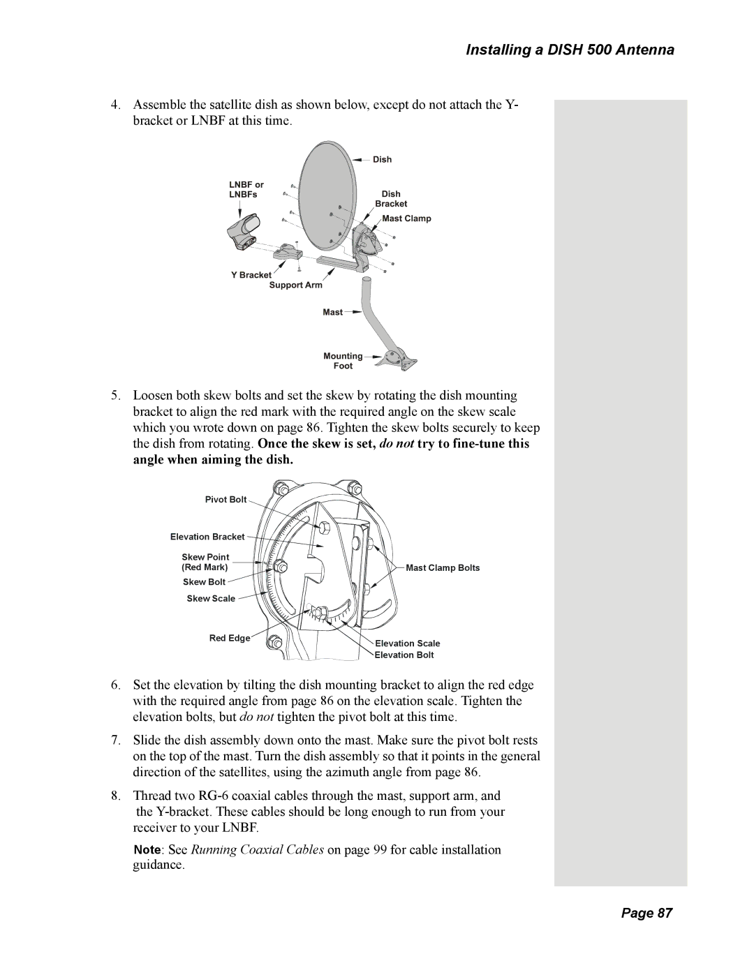 Dish Network Solo 351 manual Installing a Dish 500 Antenna 