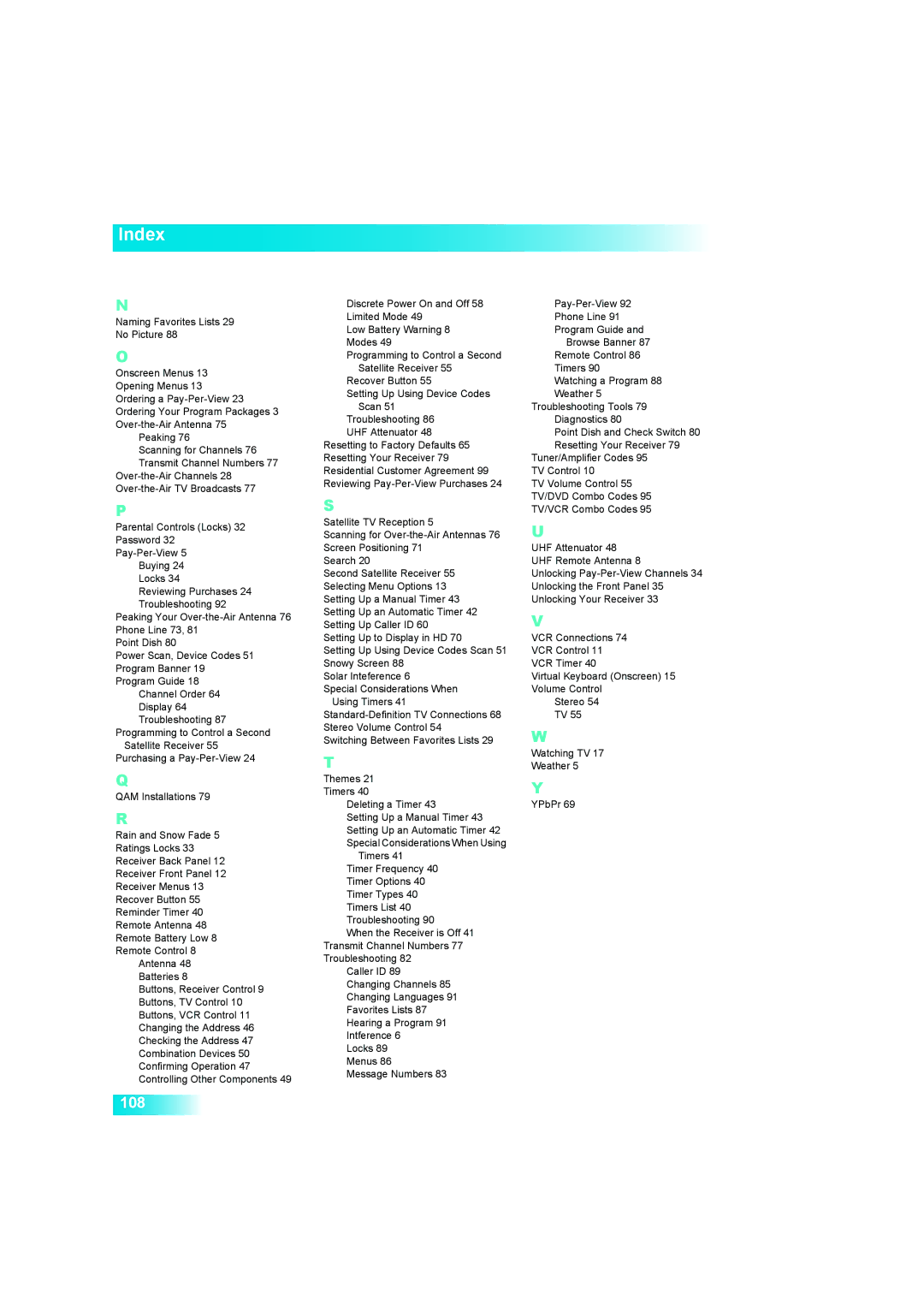 Dish Network Solo 381 manual Index 