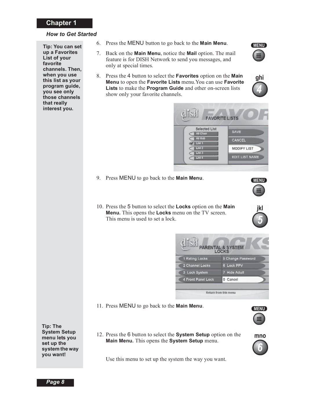 Dish Network Solo 508, Solo 501, Solo 510, 112182 manual Use this menu to set up the system the way you want 