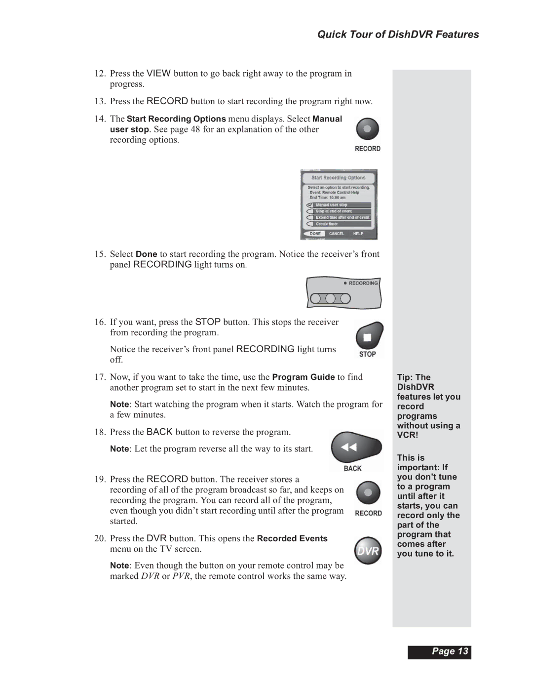 Dish Network Solo 501, Solo 508, Solo 510, 112182 manual Quick Tour of DishDVR Features 