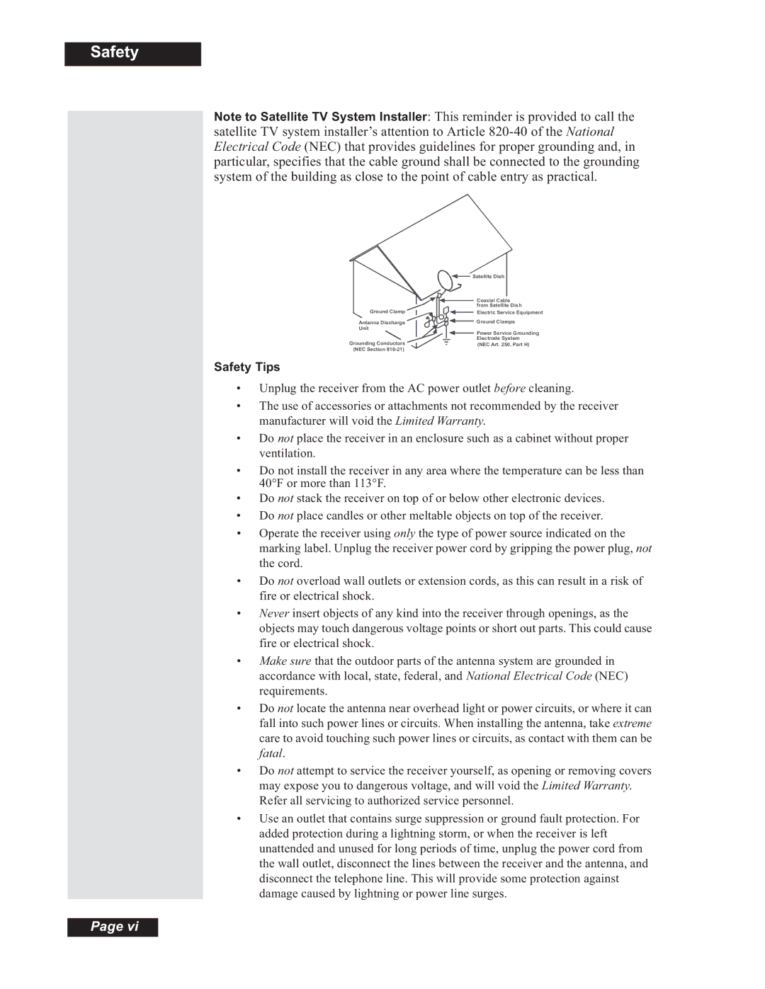 Dish Network Solo 508, Solo 501, Solo 510, 112182 manual Safety 