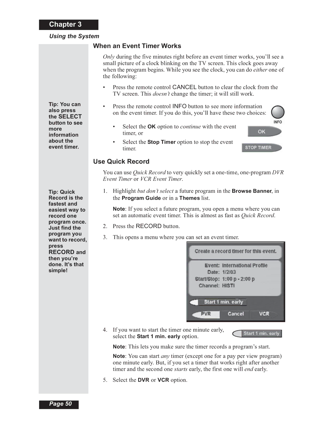 Dish Network Solo 510, Solo 508, Solo 501, 112182 manual When an Event Timer Works, Use Quick Record 