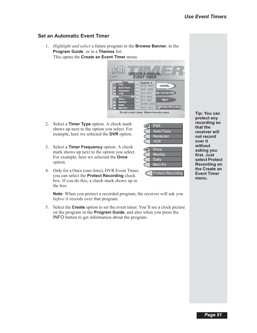 Dish Network 112182, Solo 508, Solo 501, Solo 510 manual Set an Automatic Event Timer 