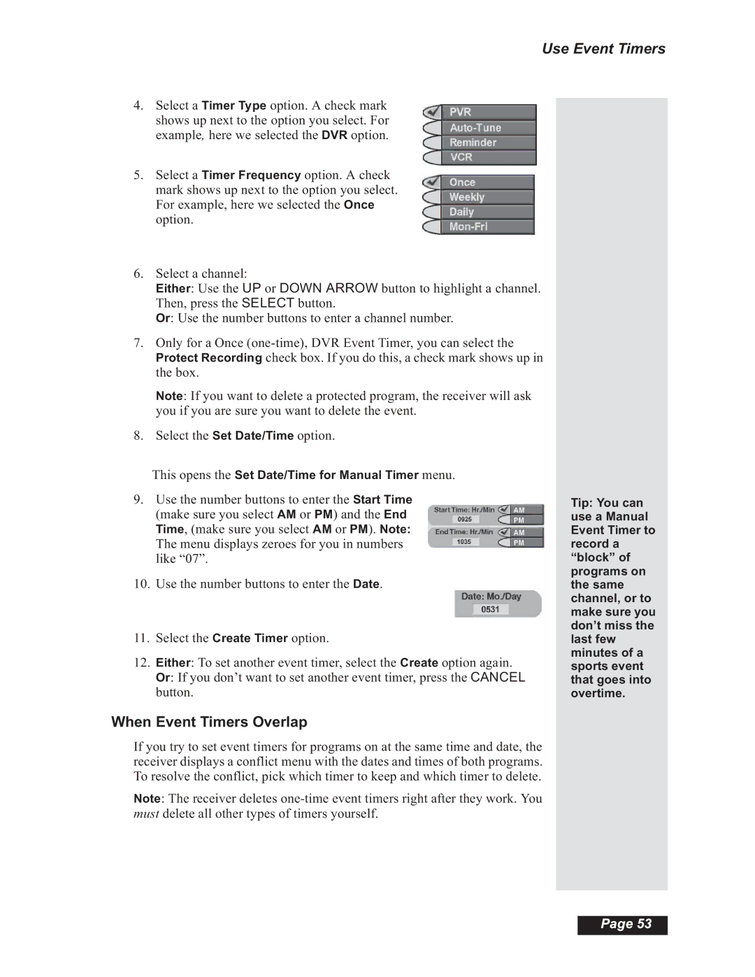 Dish Network Solo 501, Solo 508, Solo 510, 112182 manual When Event Timers Overlap 