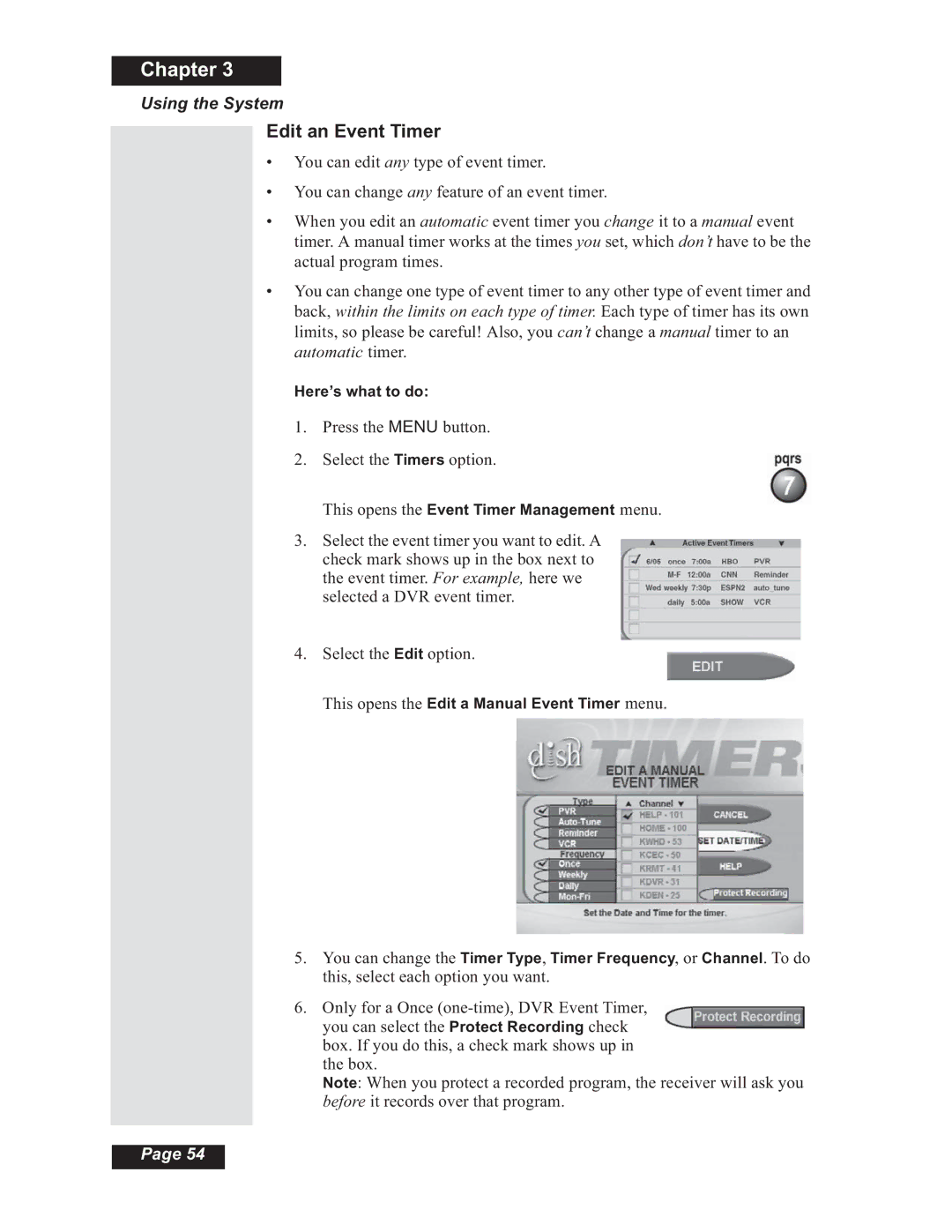 Dish Network Solo 510, Solo 508, Solo 501, 112182 manual Edit an Event Timer 