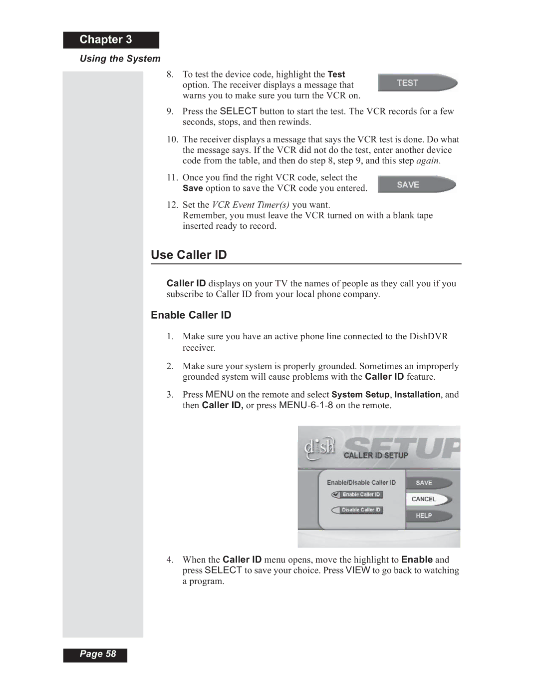 Dish Network Solo 510, Solo 508, Solo 501, 112182 manual Use Caller ID, Enable Caller ID 