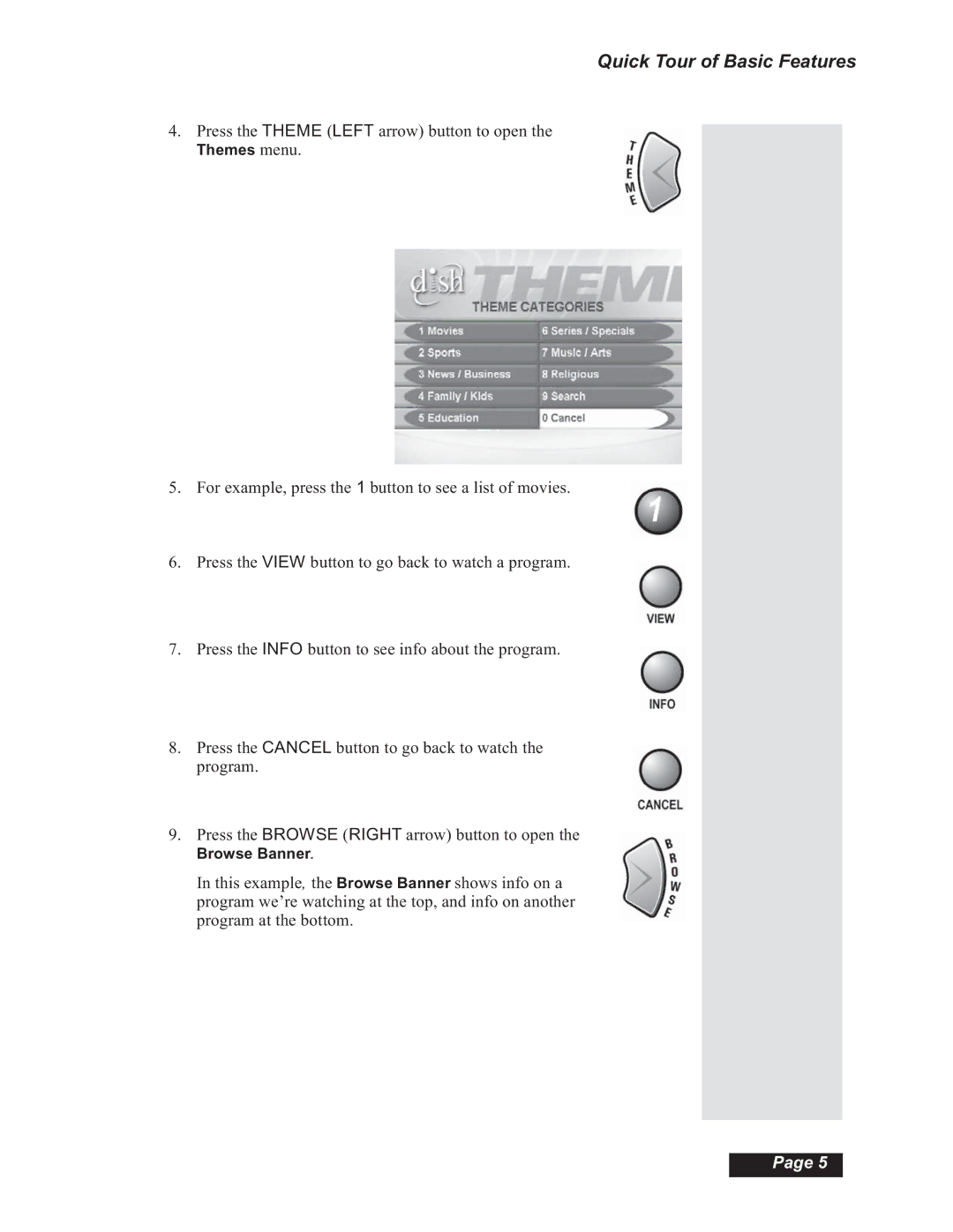 Dish Network Solo 501, Solo 508, Solo 510, 112182 manual Quick Tour of Basic Features 