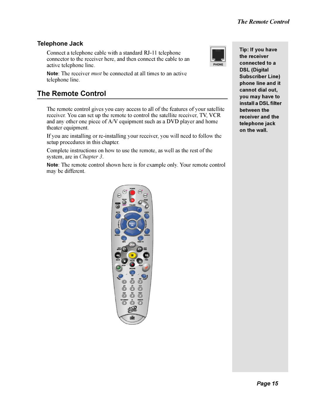 Dish Network 138410, Solo 811 quick start Remote Control, Telephone Jack 