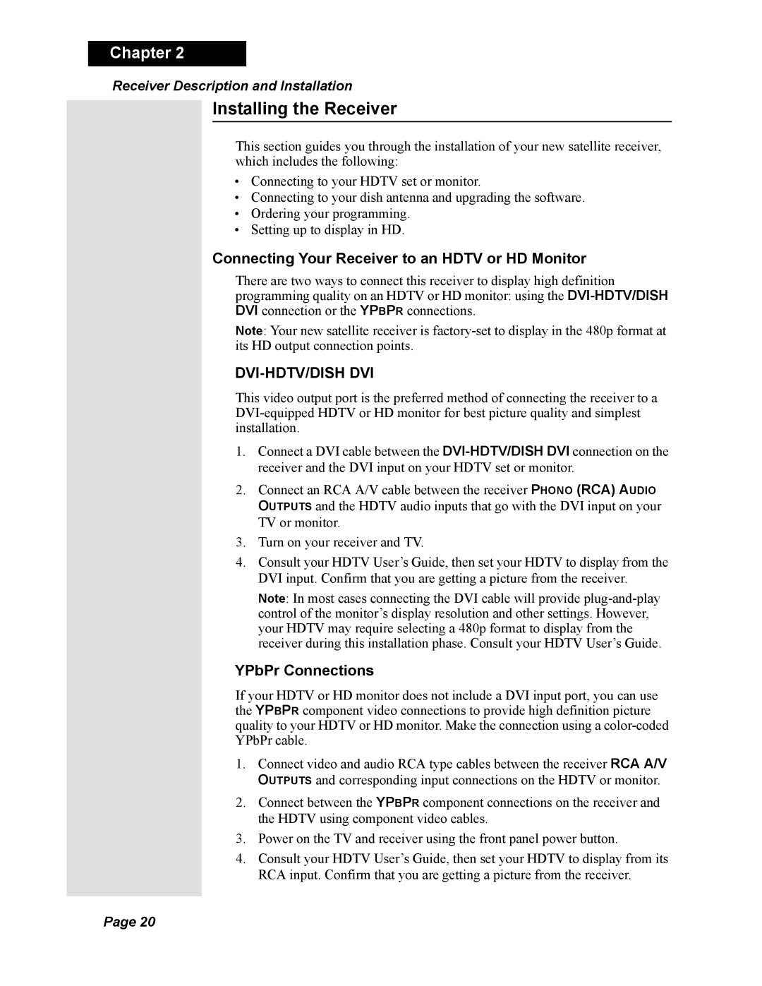 Dish Network Solo 811 Installing the Receiver, Connecting Your Receiver to an Hdtv or HD Monitor, YPbPr Connections 