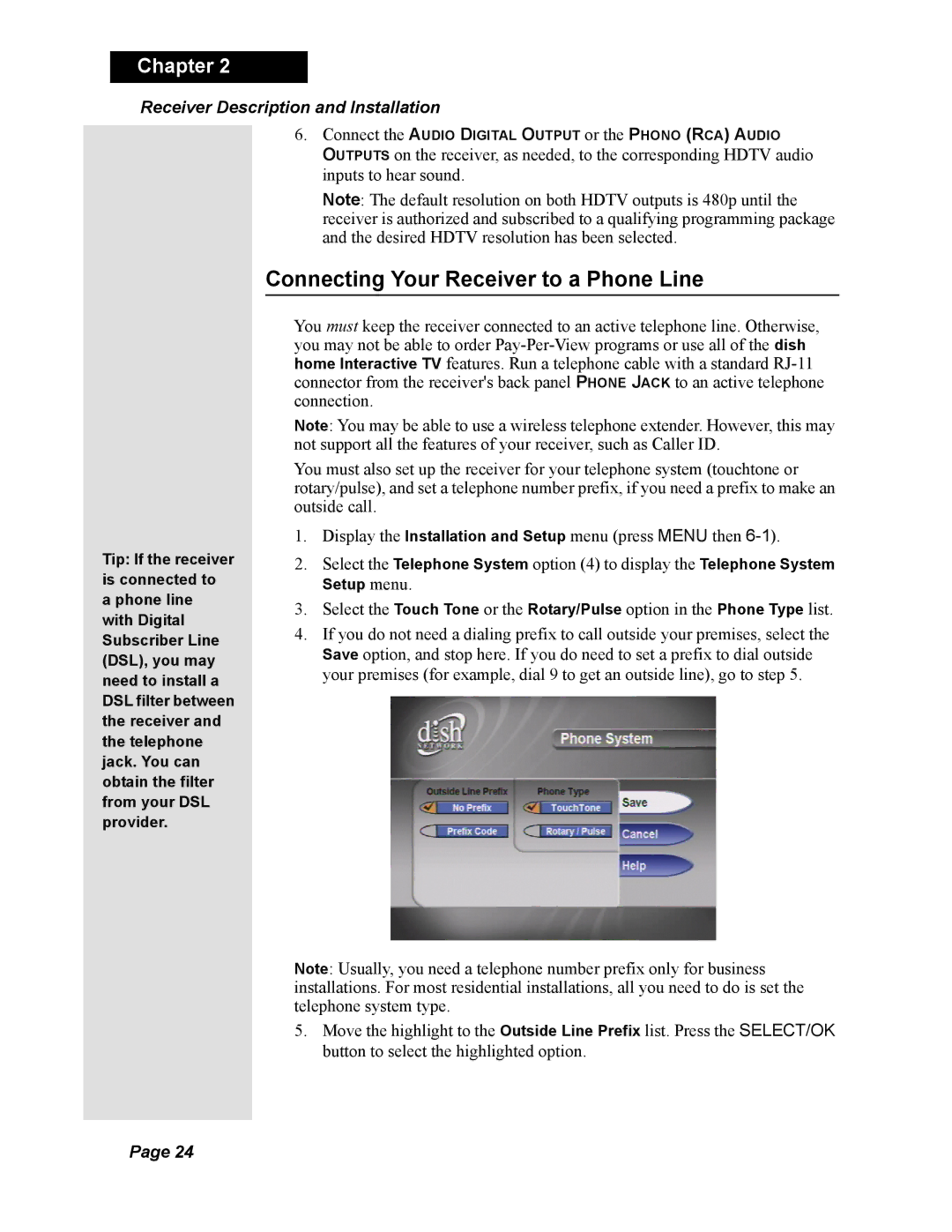 Dish Network Solo 811, 138410 quick start Connecting Your Receiver to a Phone Line 