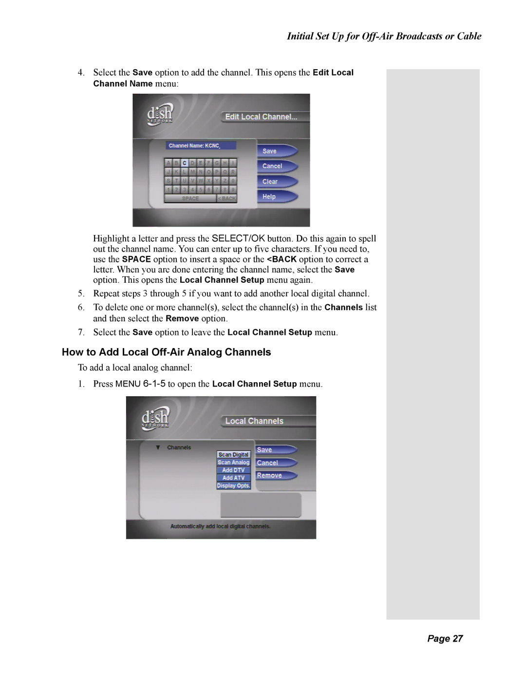 Dish Network 138410, Solo 811 quick start How to Add Local Off-Air Analog Channels 