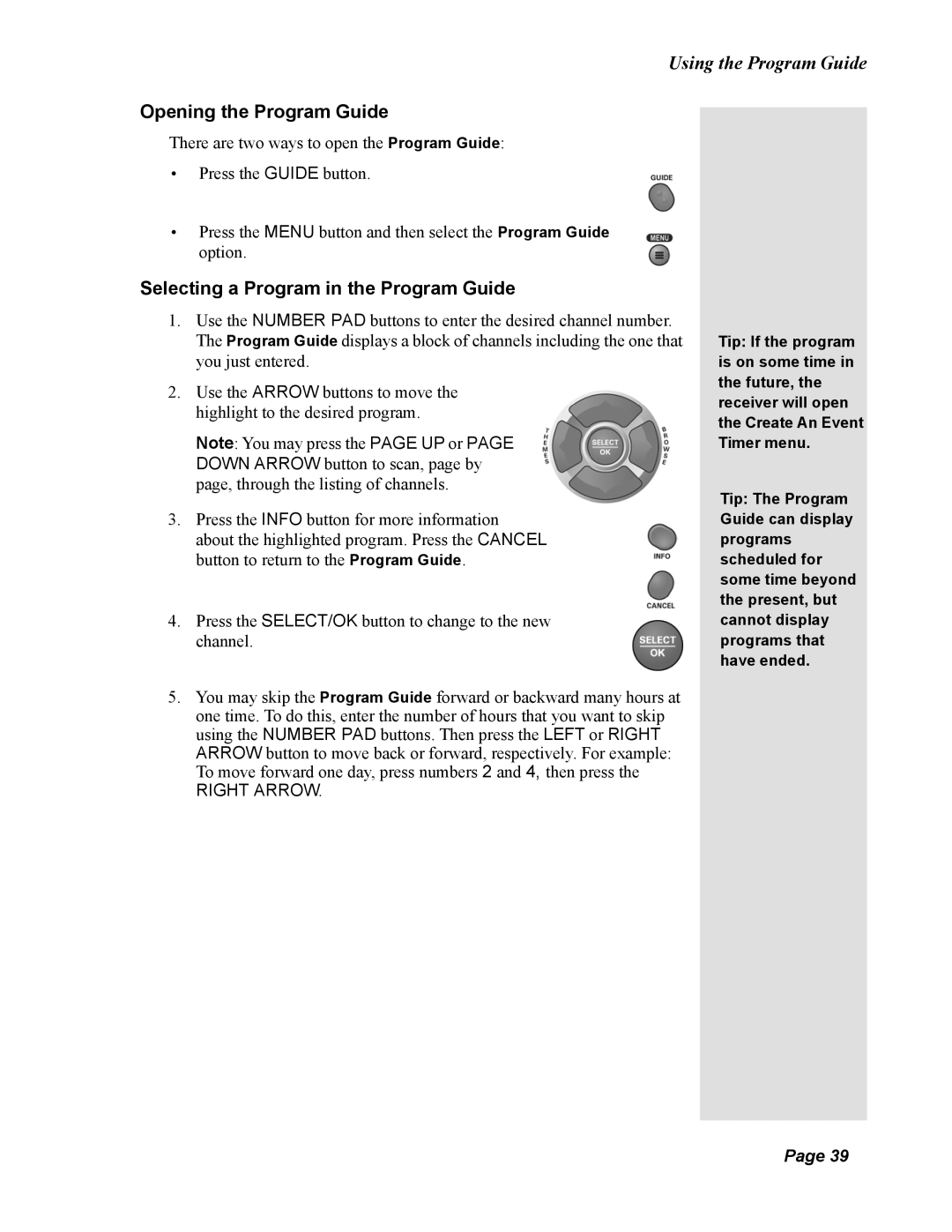 Dish Network 138410, Solo 811 Using the Program Guide, Opening the Program Guide, Selecting a Program in the Program Guide 