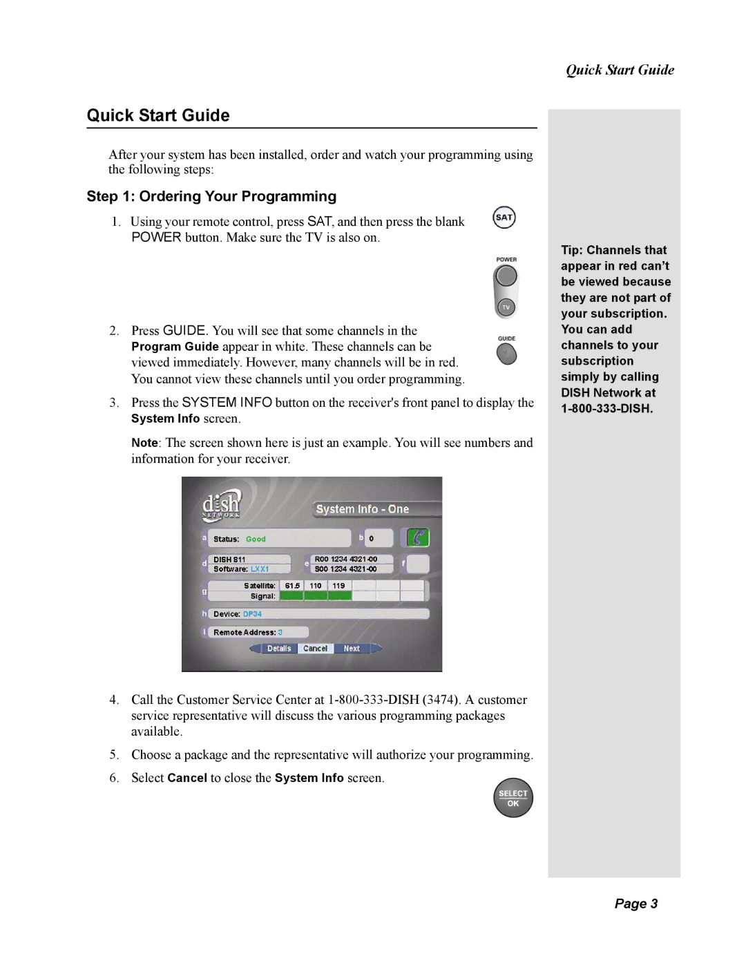 Dish Network 138410, Solo 811 quick start Quick Start Guide, Ordering Your Programming 