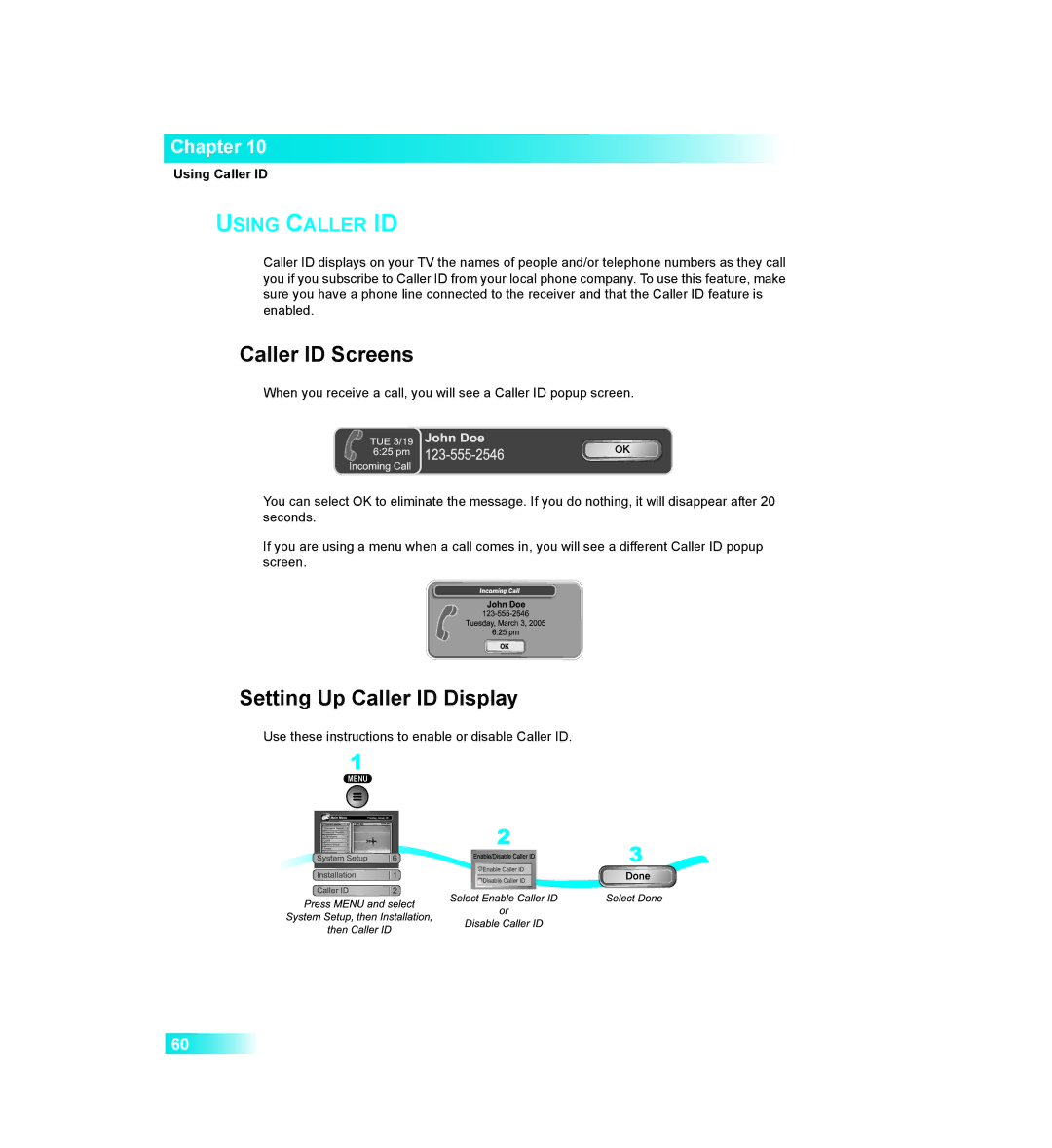 Dish Network VIP211, DISH411 manual Caller ID Screens, Sing Caller ID 