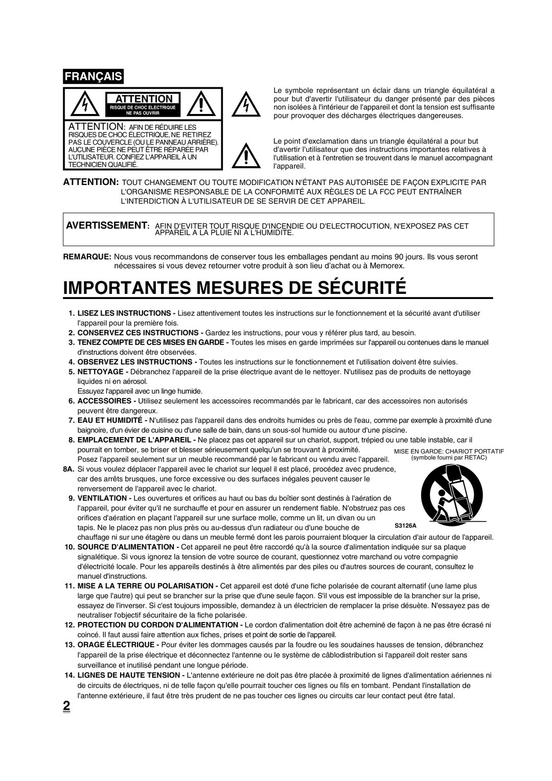 Disney 13 Color TV manual Importantes Mesures DE Sécurité, Français 