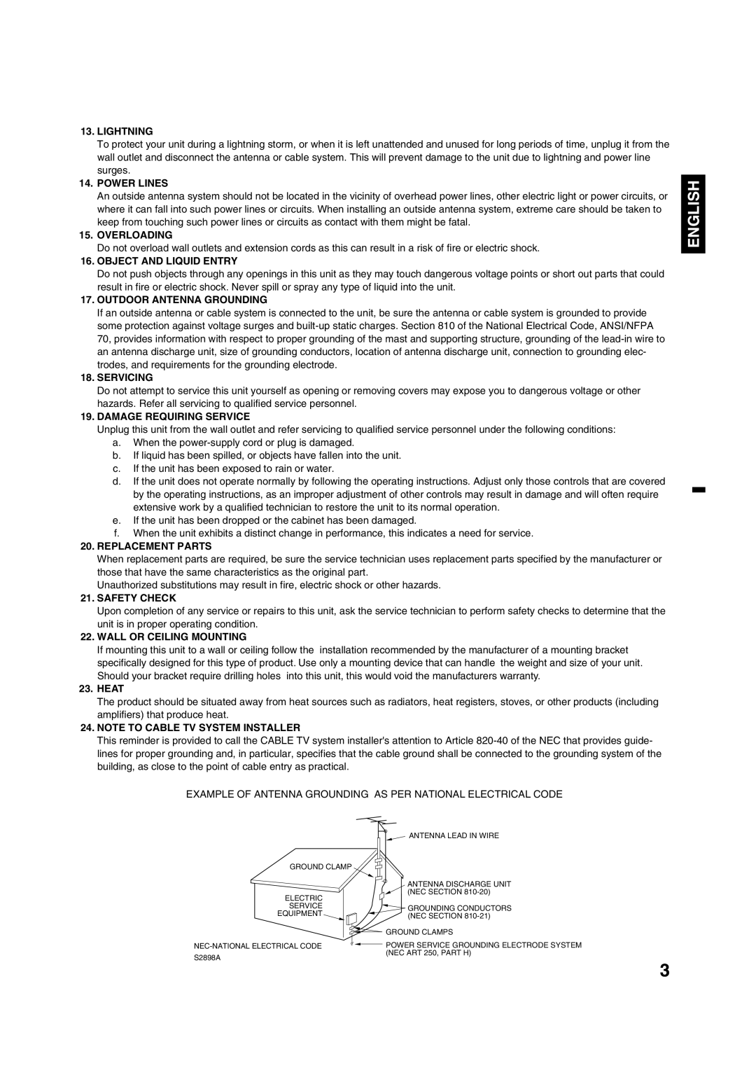 Disney 13 Color TV Lightning, Power Lines, Overloading, Object and Liquid Entry, Outdoor Antenna Grounding, Servicing 