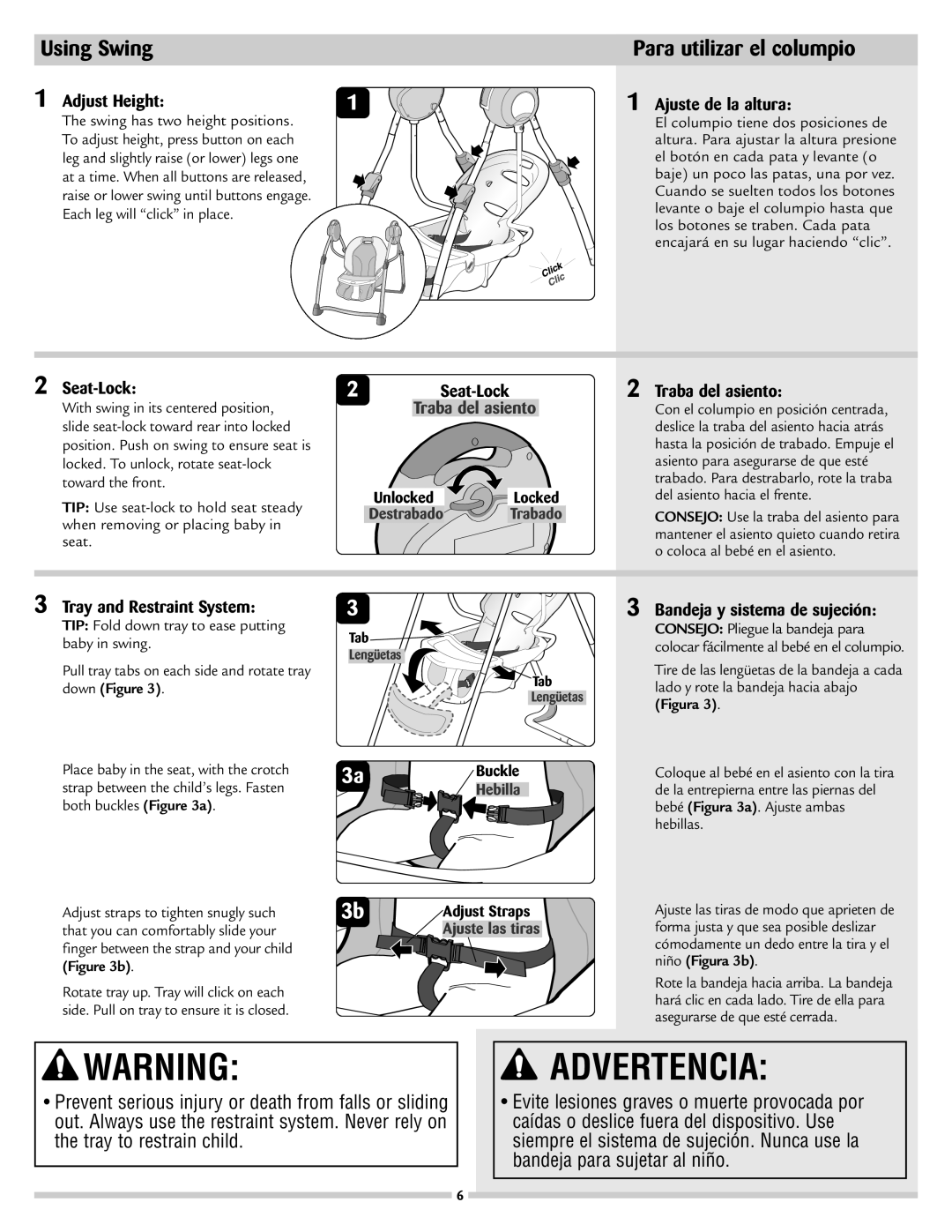 Disney 53020 manual Using Swing, Para utilizar el columpio 