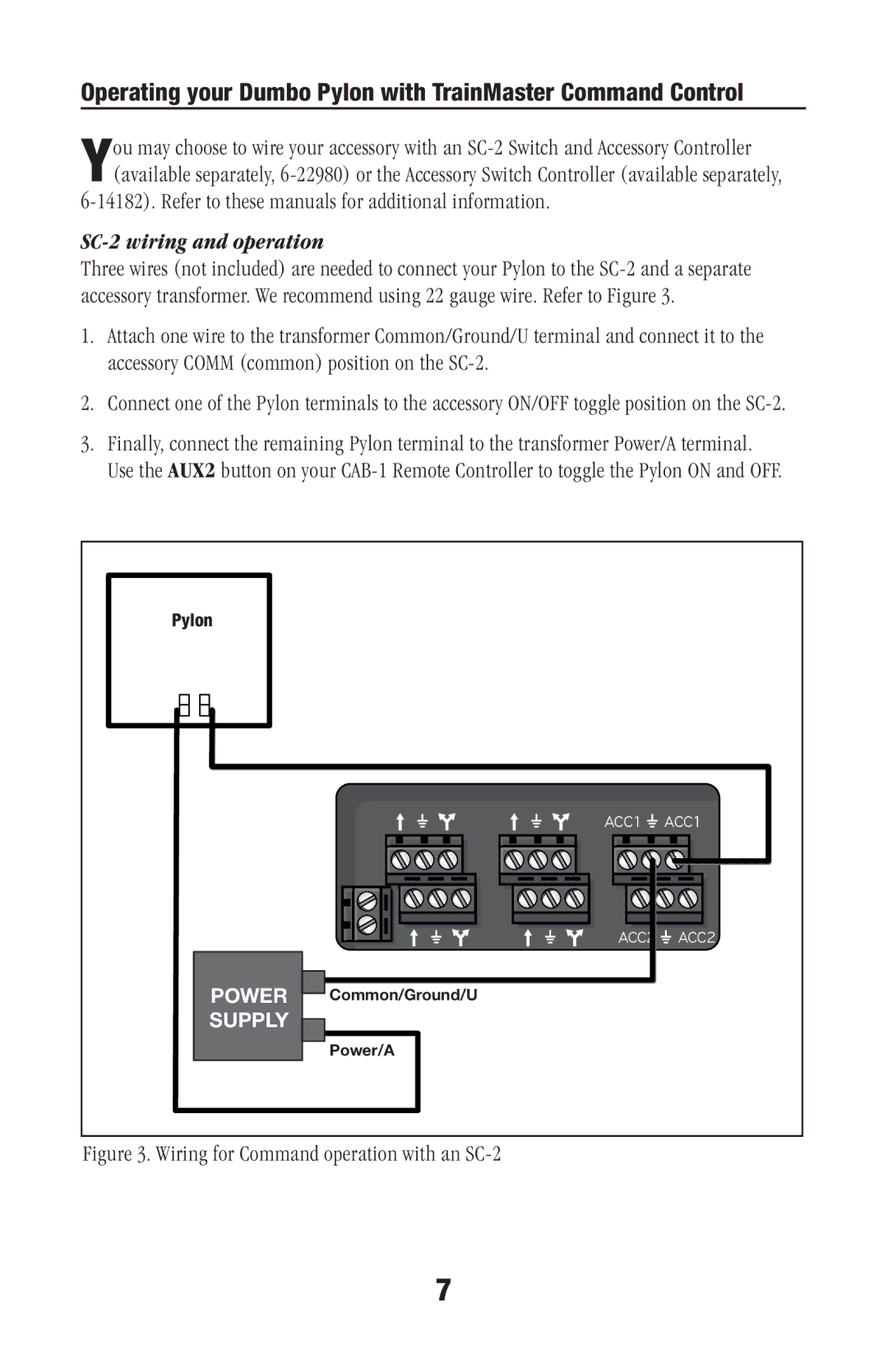 Disney 72-4131-250 owner manual Operating your Dumbo Pylon with TrainMaster Command Control, SC-2 wiring and operation 