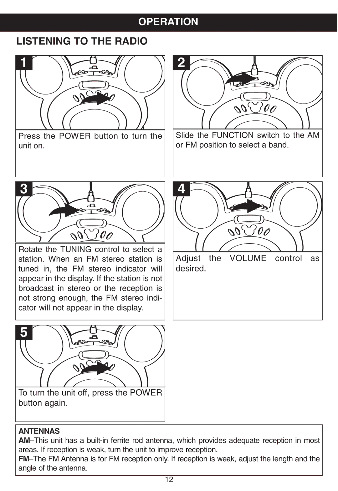 Disney DB3050-C manual Operation, Listening to the Radio 