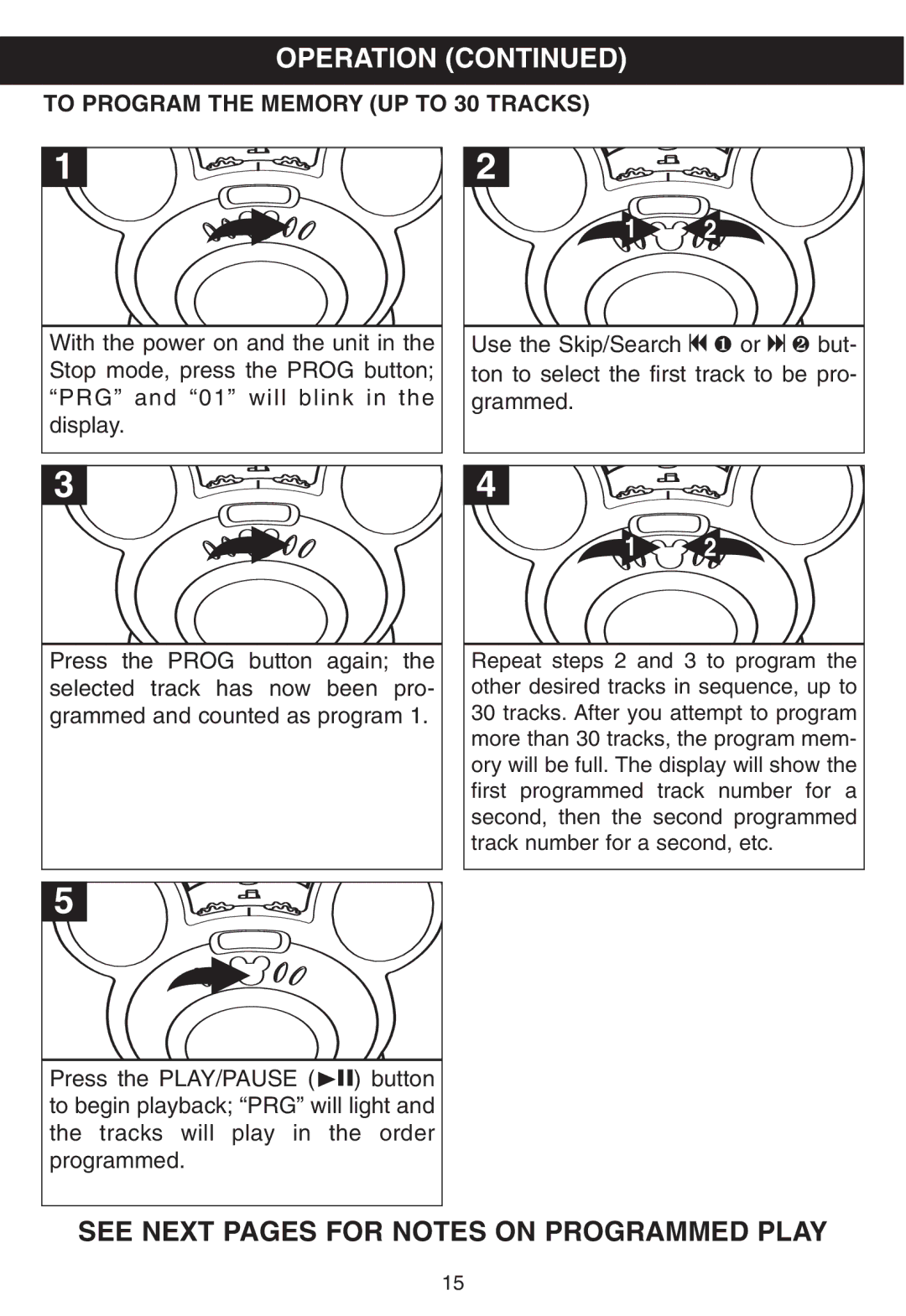 Disney DB3050-C manual See Next Pages for Notes on Programmed Play, To Program the Memory UP to 30 Tracks 