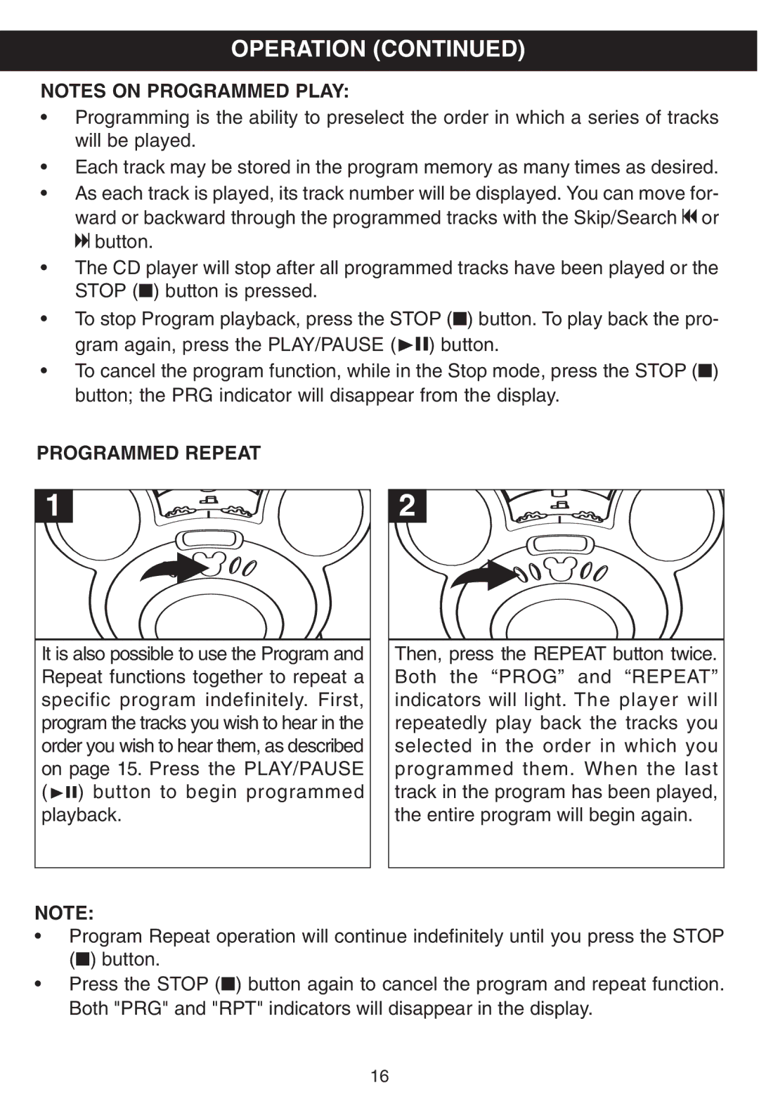 Disney DB3050-C manual Programmed Repeat 